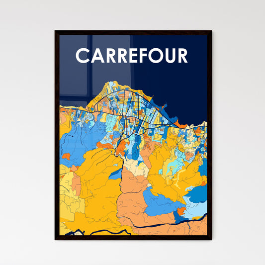 CARREFOUR HAITI Vibrant Colorful Art Map Poster Blue Orange