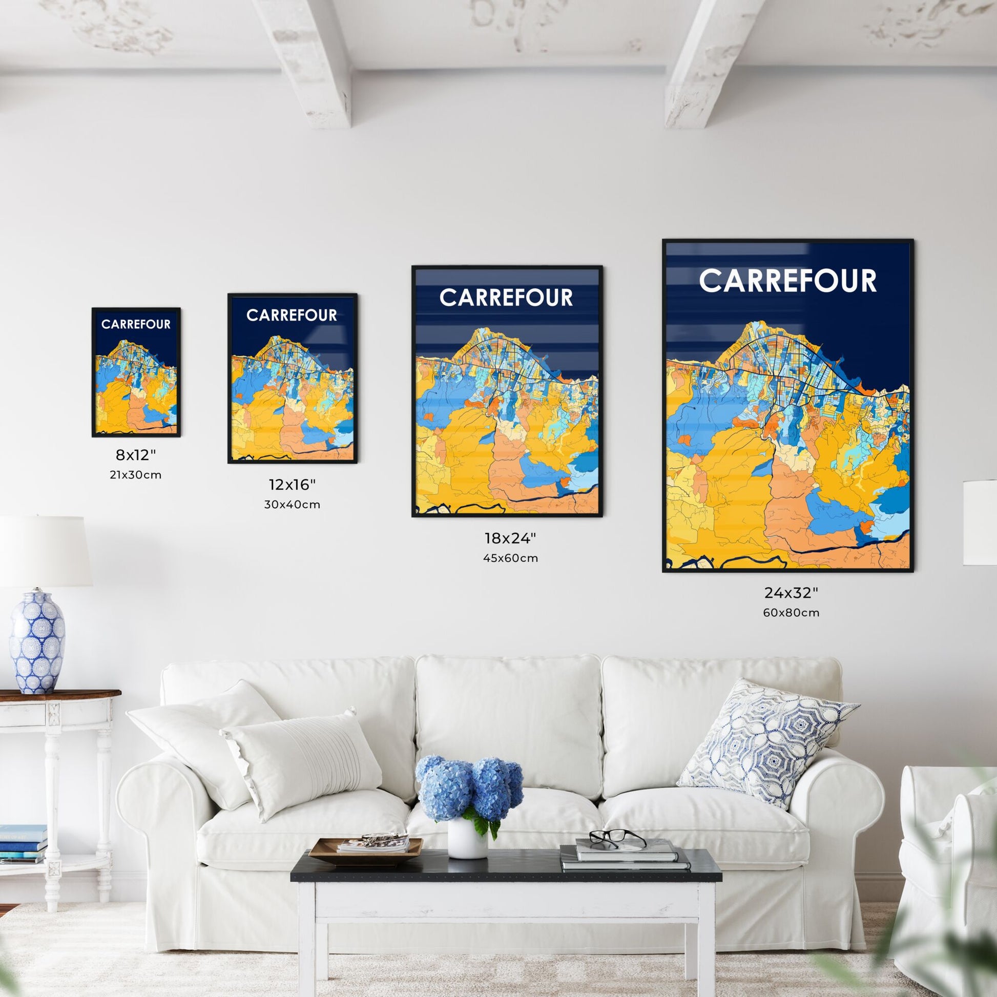 CARREFOUR HAITI Vibrant Colorful Art Map Poster Blue Orange