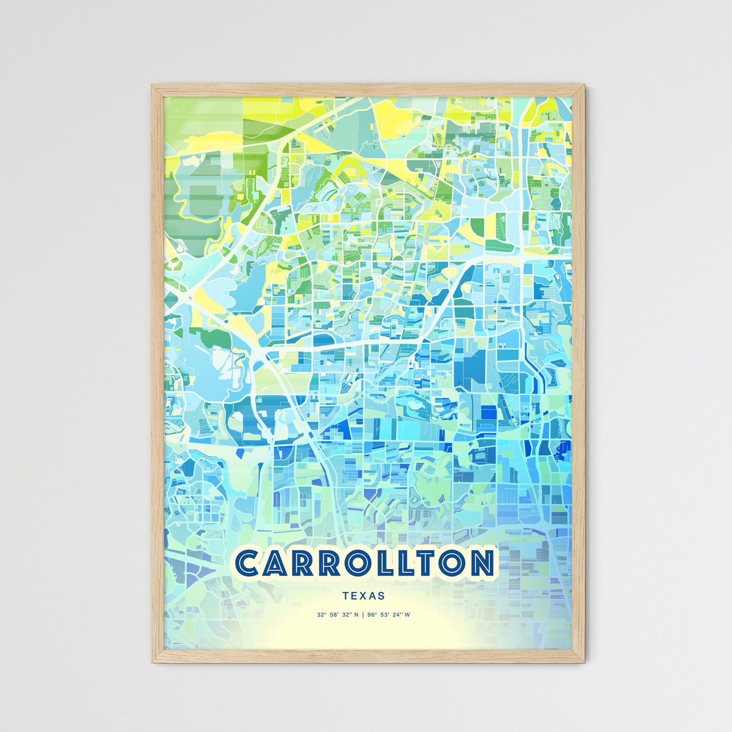 Colorful Carrollton Texas Fine Art Map Cool Blue