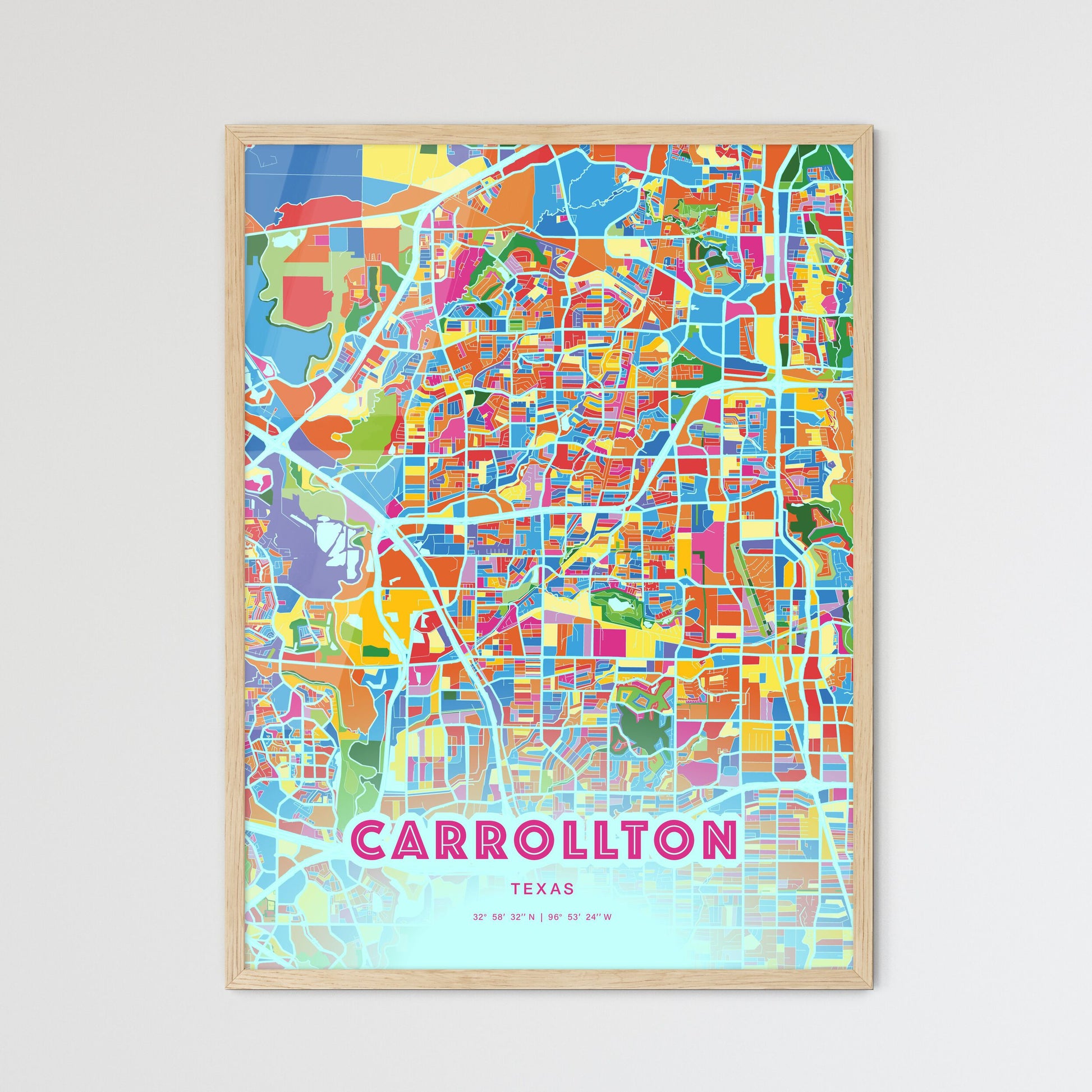 Colorful Carrollton Texas Fine Art Map Crazy Colors