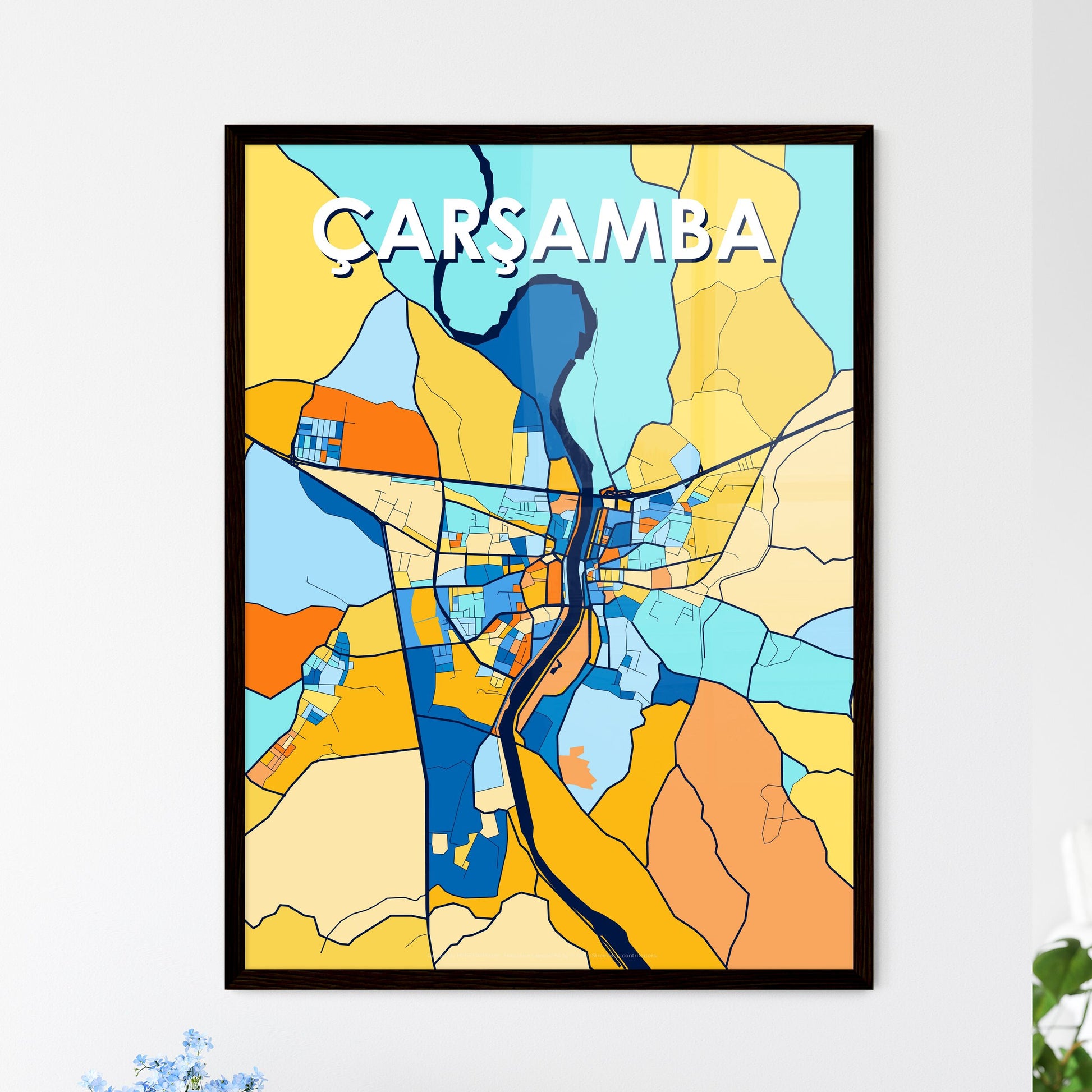 ÇARŞAMBA TURKEY Vibrant Colorful Art Map Poster Blue Orange