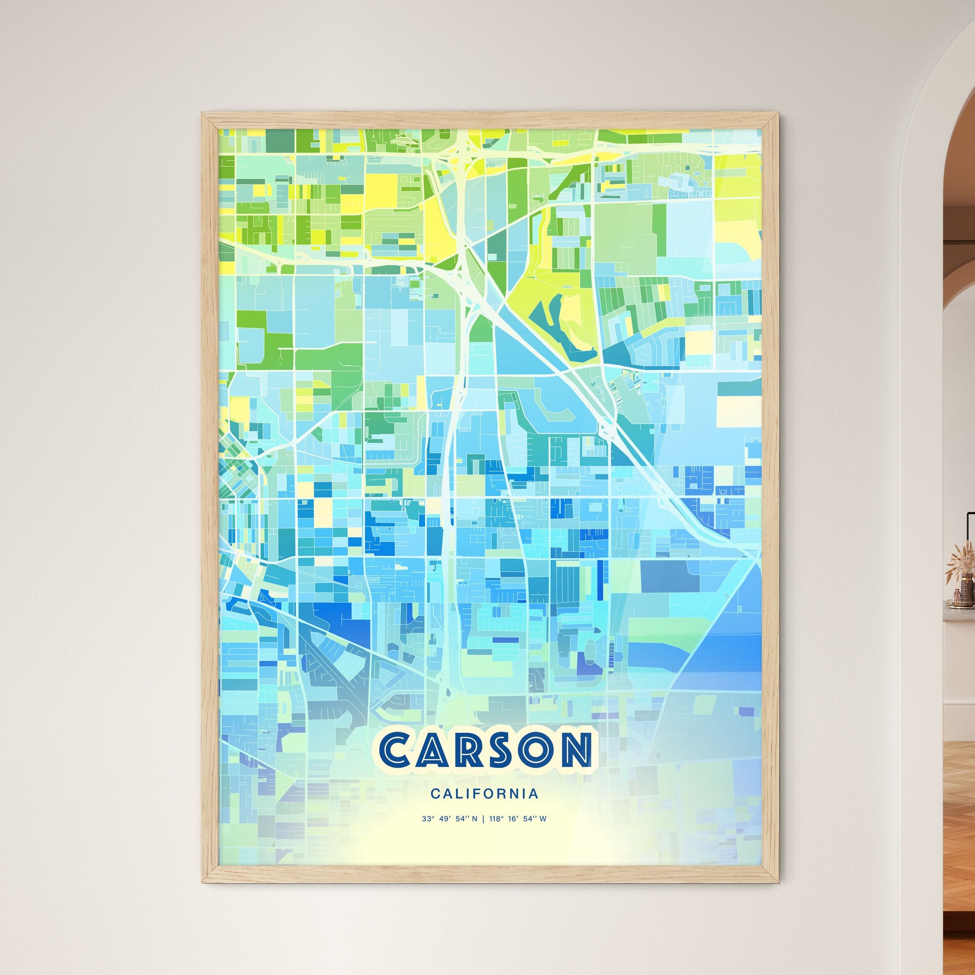 Colorful Carson California Fine Art Map Cool Blue
