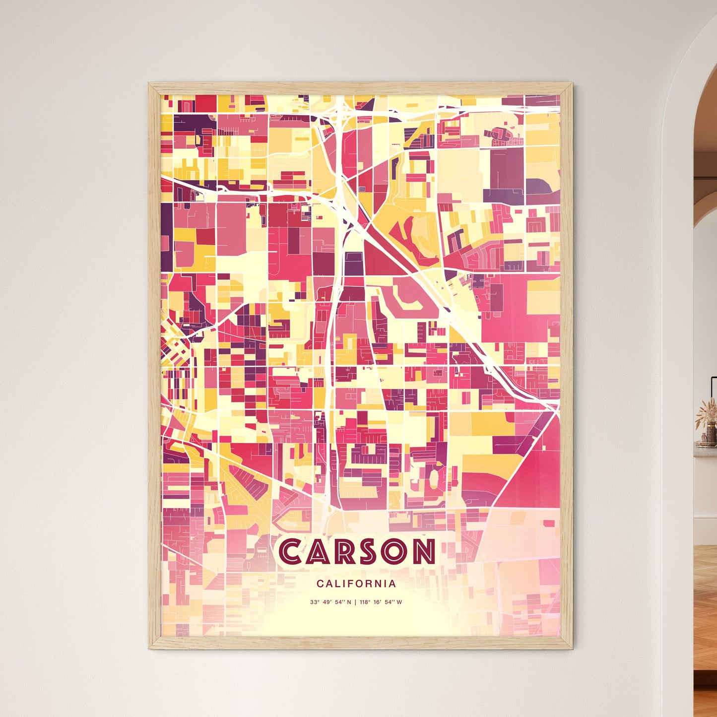 Colorful Carson California Fine Art Map Hot Red