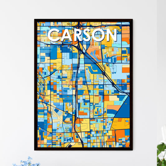 CARSON CALIFORNIA Vibrant Colorful Art Map Poster Blue Orange