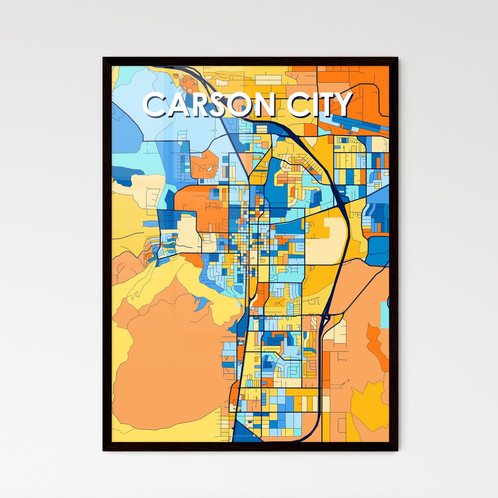 CARSON CITY NEVADA Vibrant Colorful Art Map Poster Blue Orange