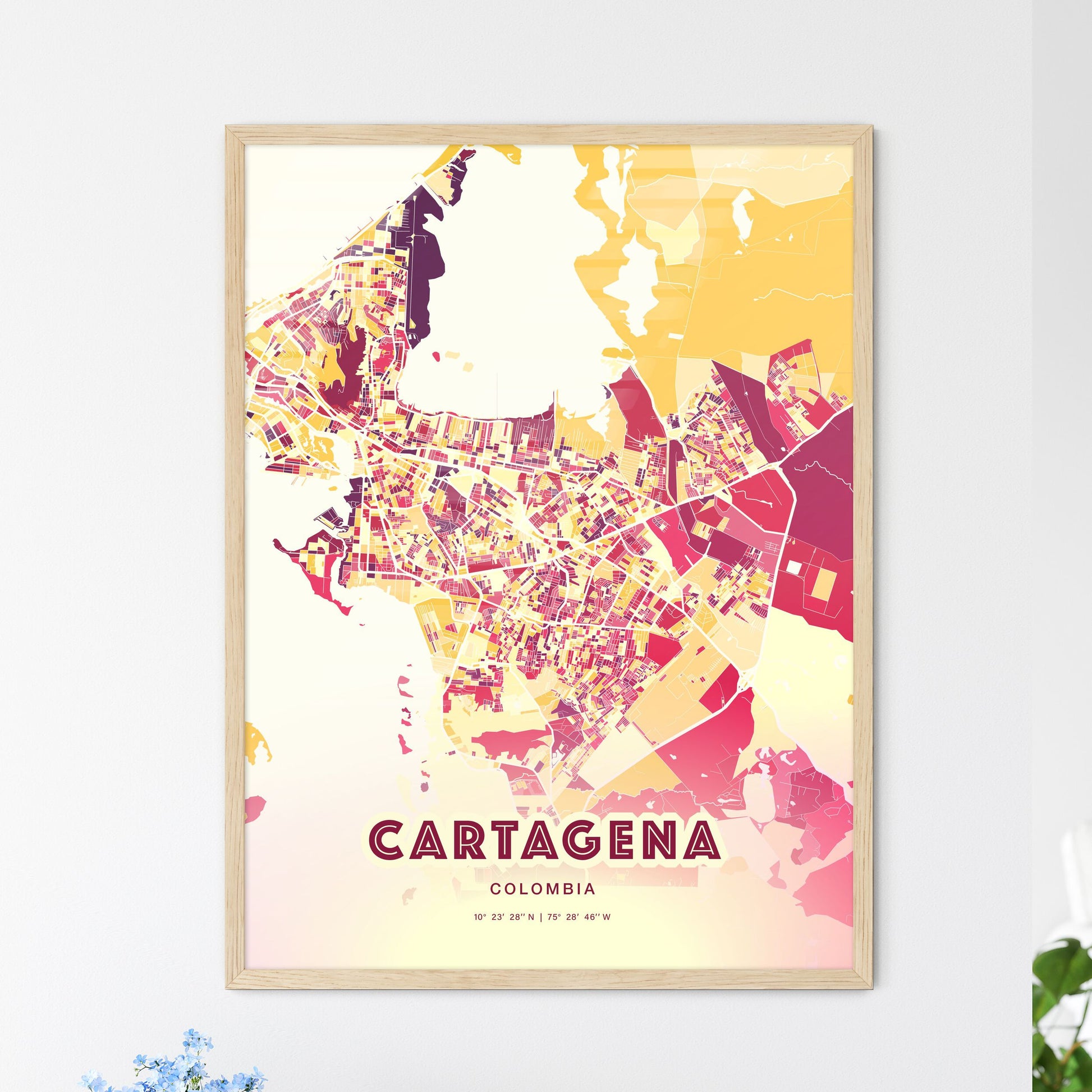 Colorful Cartagena Colombia Fine Art Map Hot Red