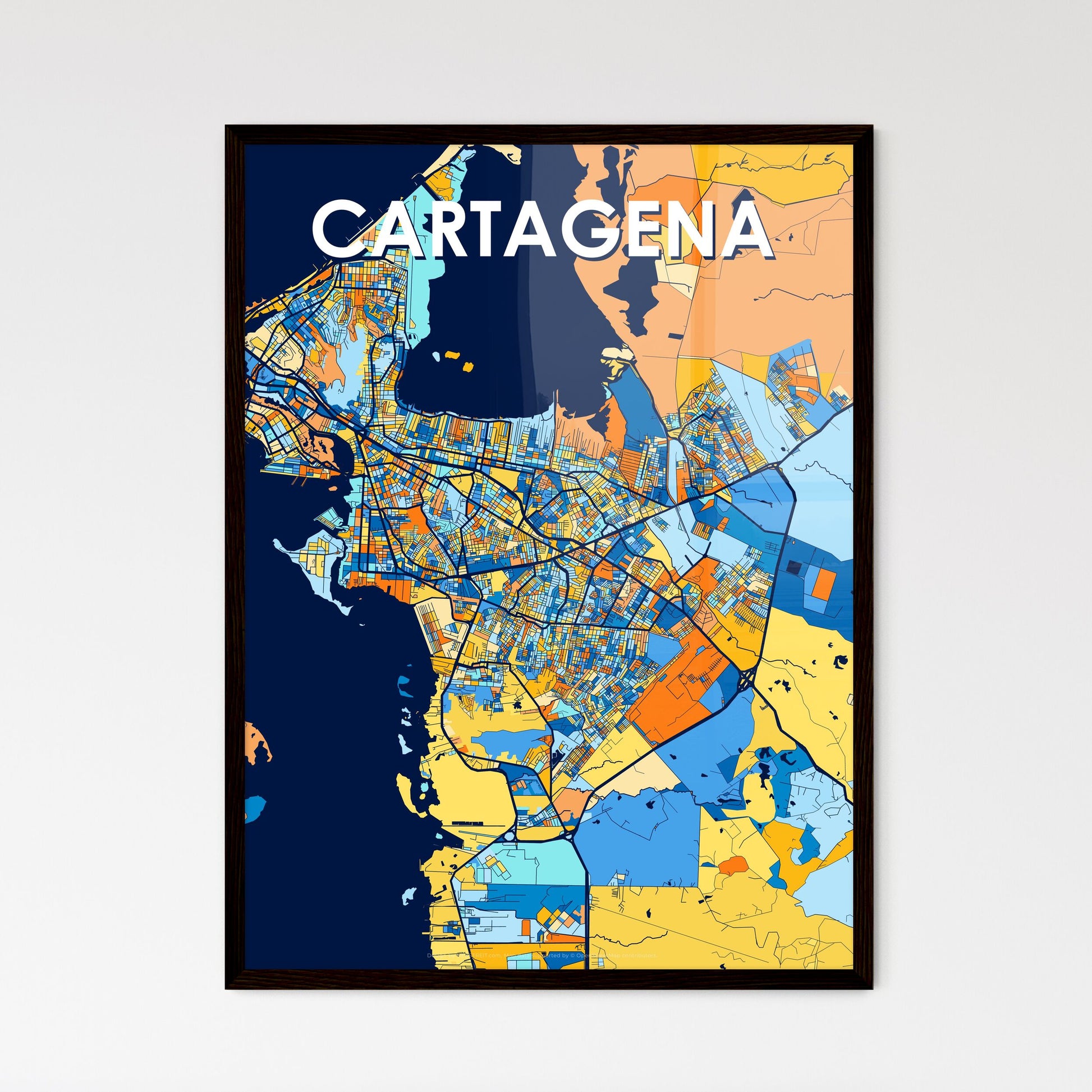 CARTAGENA COLOMBIA Vibrant Colorful Art Map Poster Blue Orange