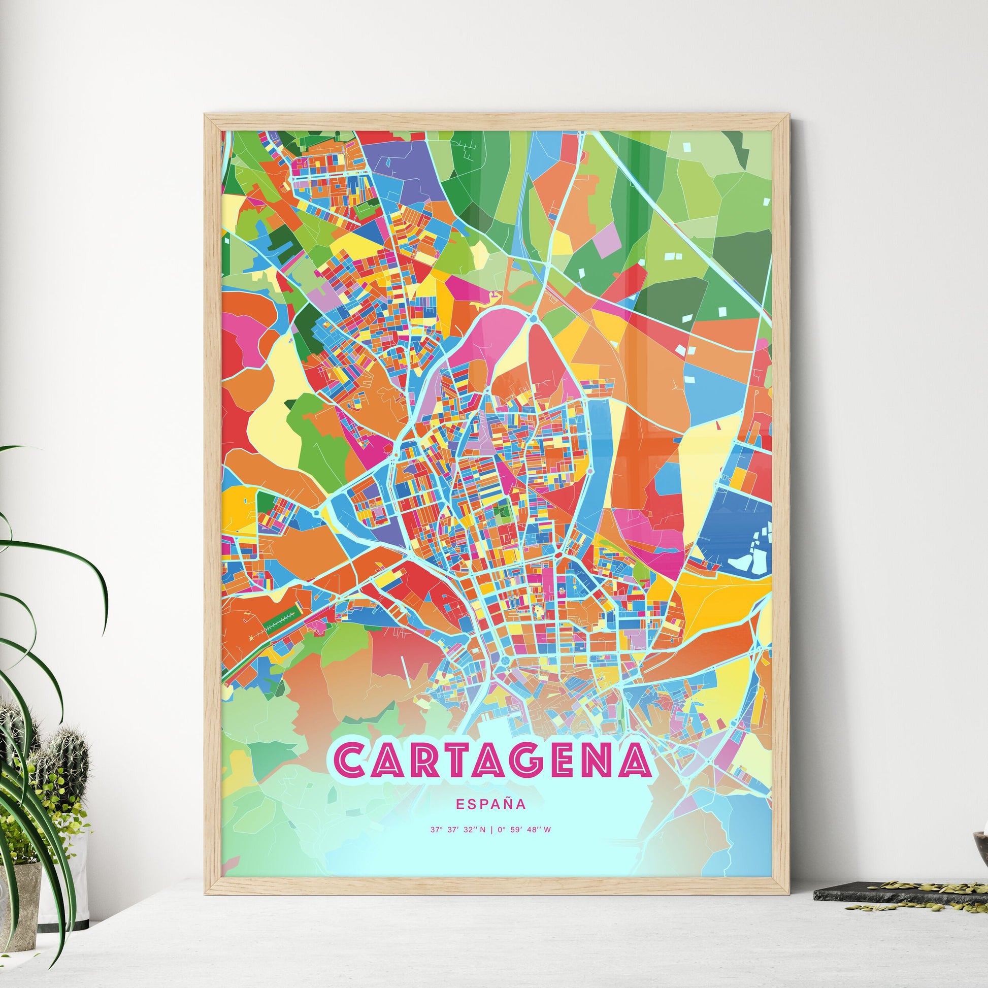 Colorful Cartagena Spain Fine Art Map Crazy Colors