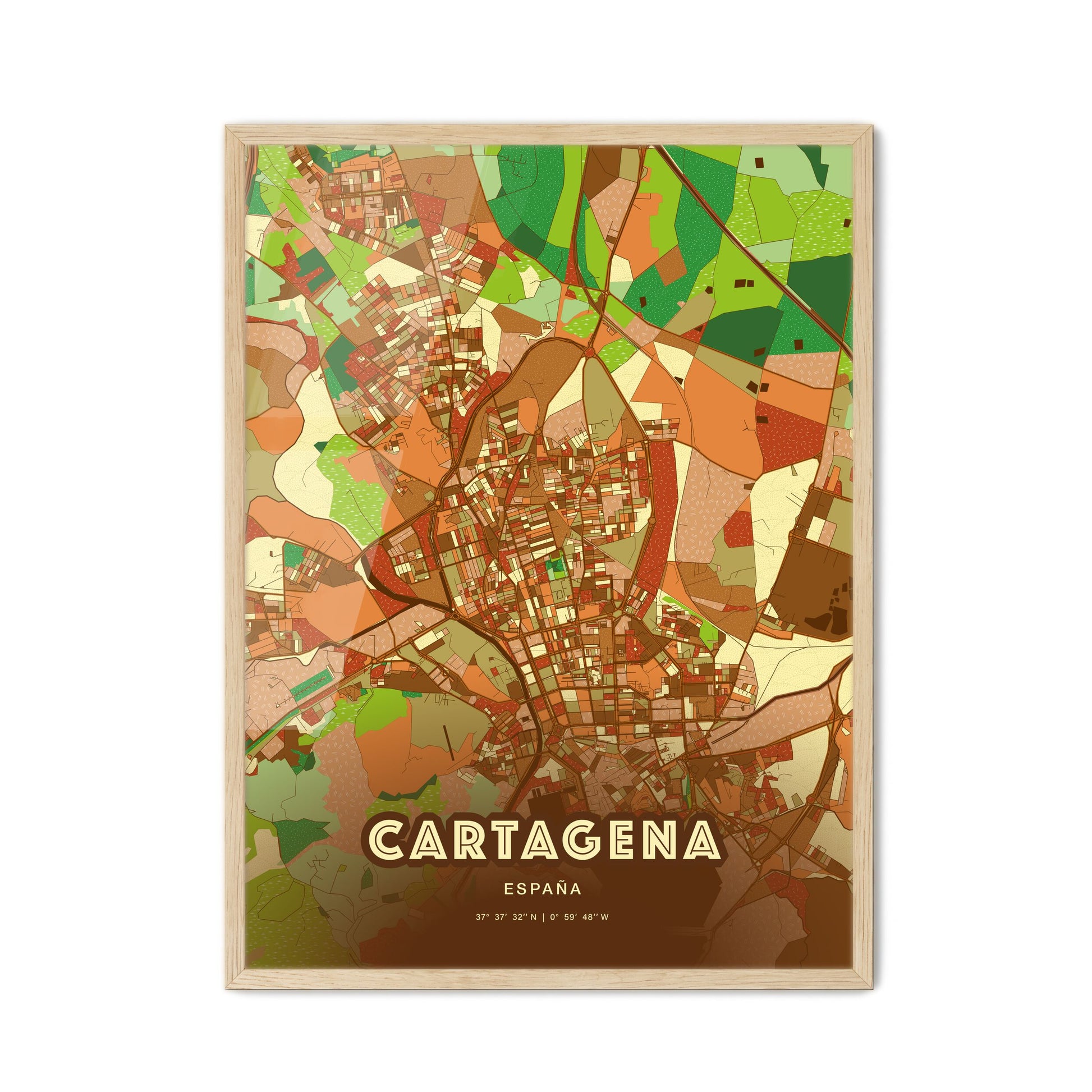 Colorful Cartagena Spain Fine Art Map Farmhouse