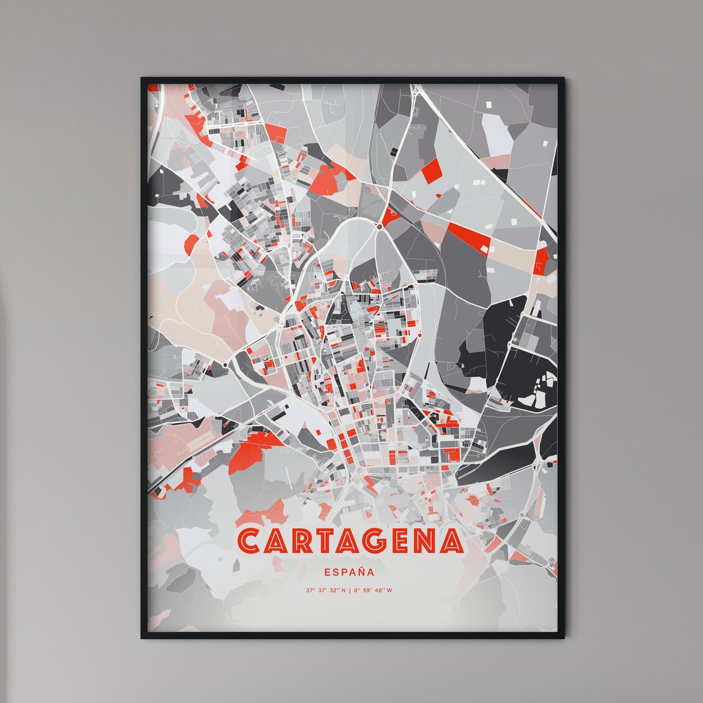 Colorful Cartagena Spain Fine Art Map Modern Expressive
