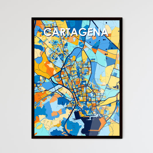 CARTAGENA SPAIN Vibrant Colorful Art Map Poster Blue Orange