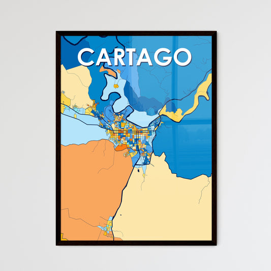 CARTAGO COLOMBIA Vibrant Colorful Art Map Poster Blue Orange