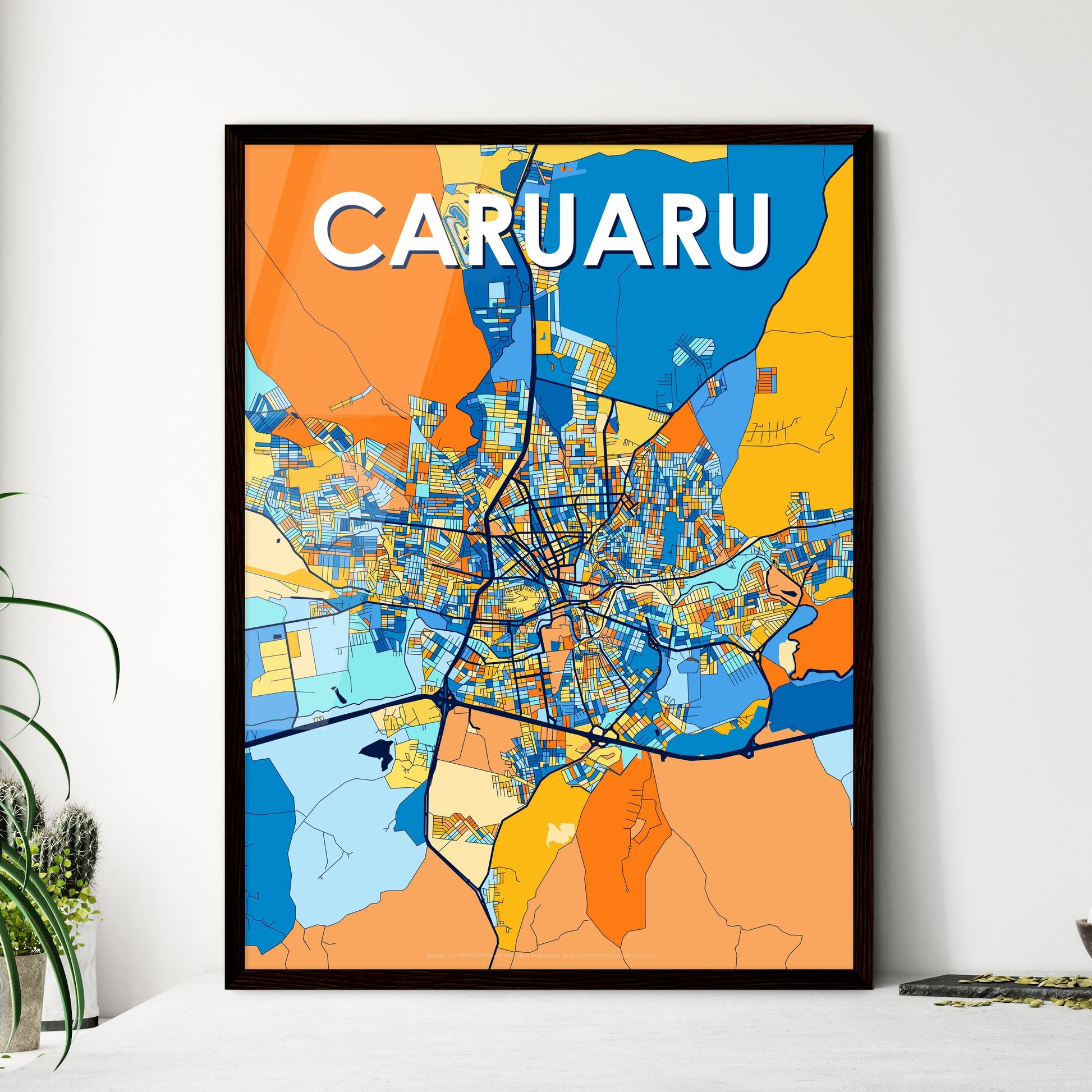 CARUARU BRAZIL Vibrant Colorful Art Map Poster Blue Orange