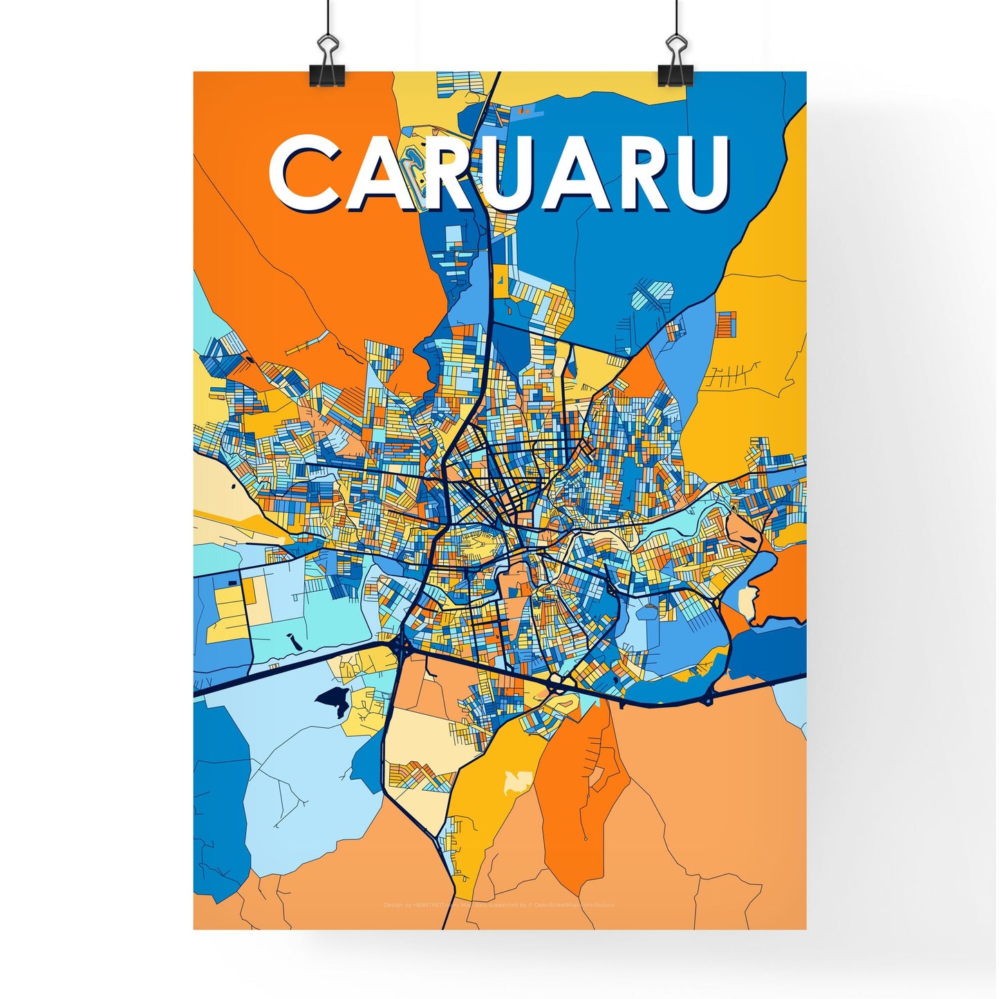 CARUARU BRAZIL Vibrant Colorful Art Map Poster Blue Orange