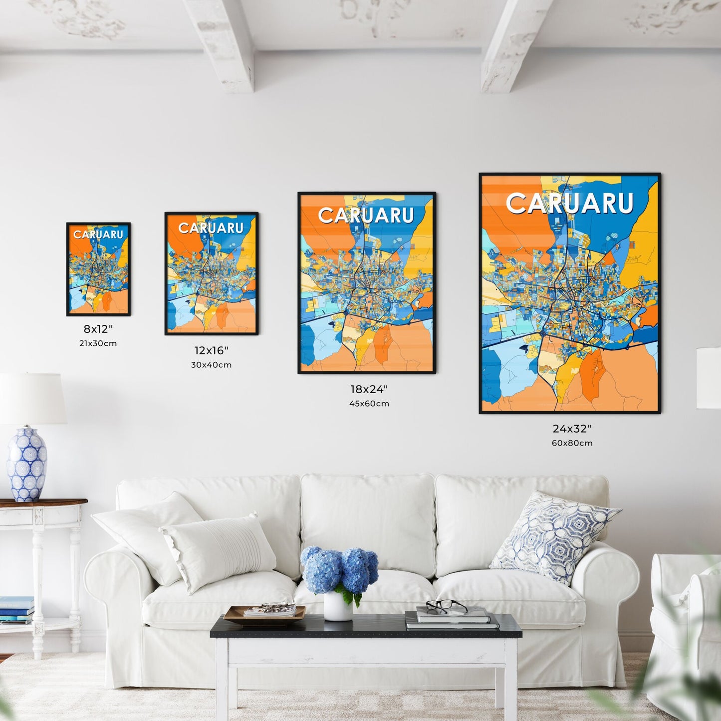 CARUARU BRAZIL Vibrant Colorful Art Map Poster Blue Orange