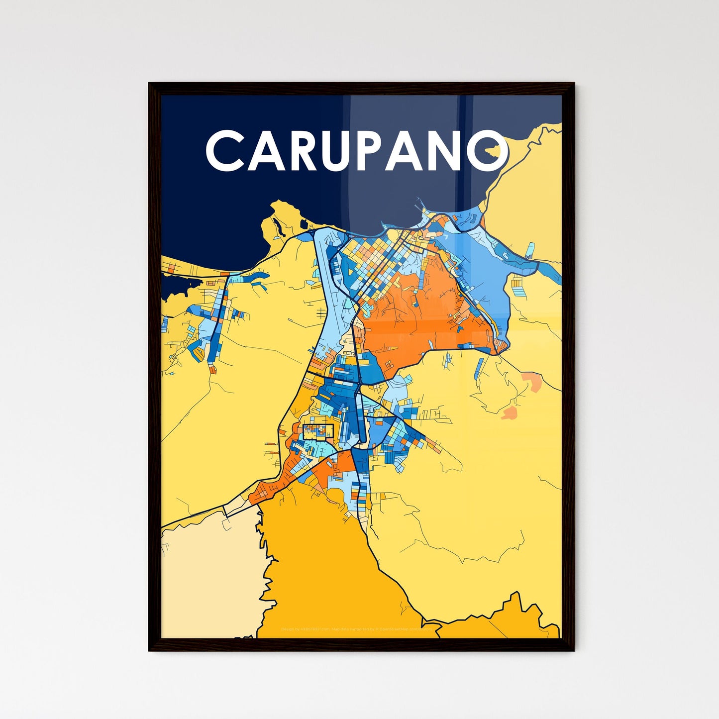 CARUPANO VENEZUELA Vibrant Colorful Art Map Poster Blue Orange