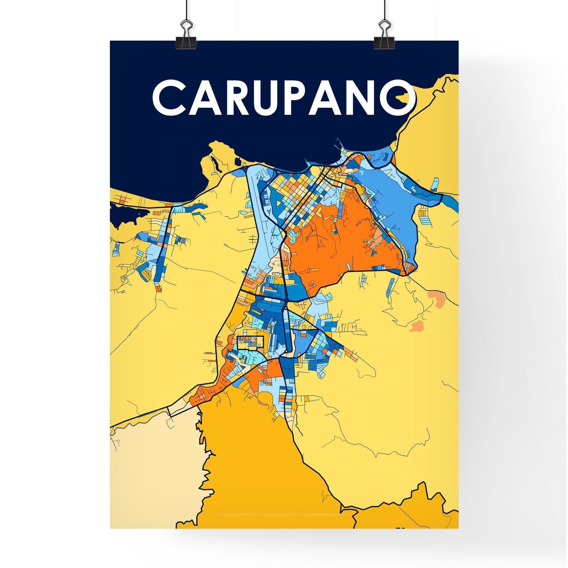 CARUPANO VENEZUELA Vibrant Colorful Art Map Poster Blue Orange