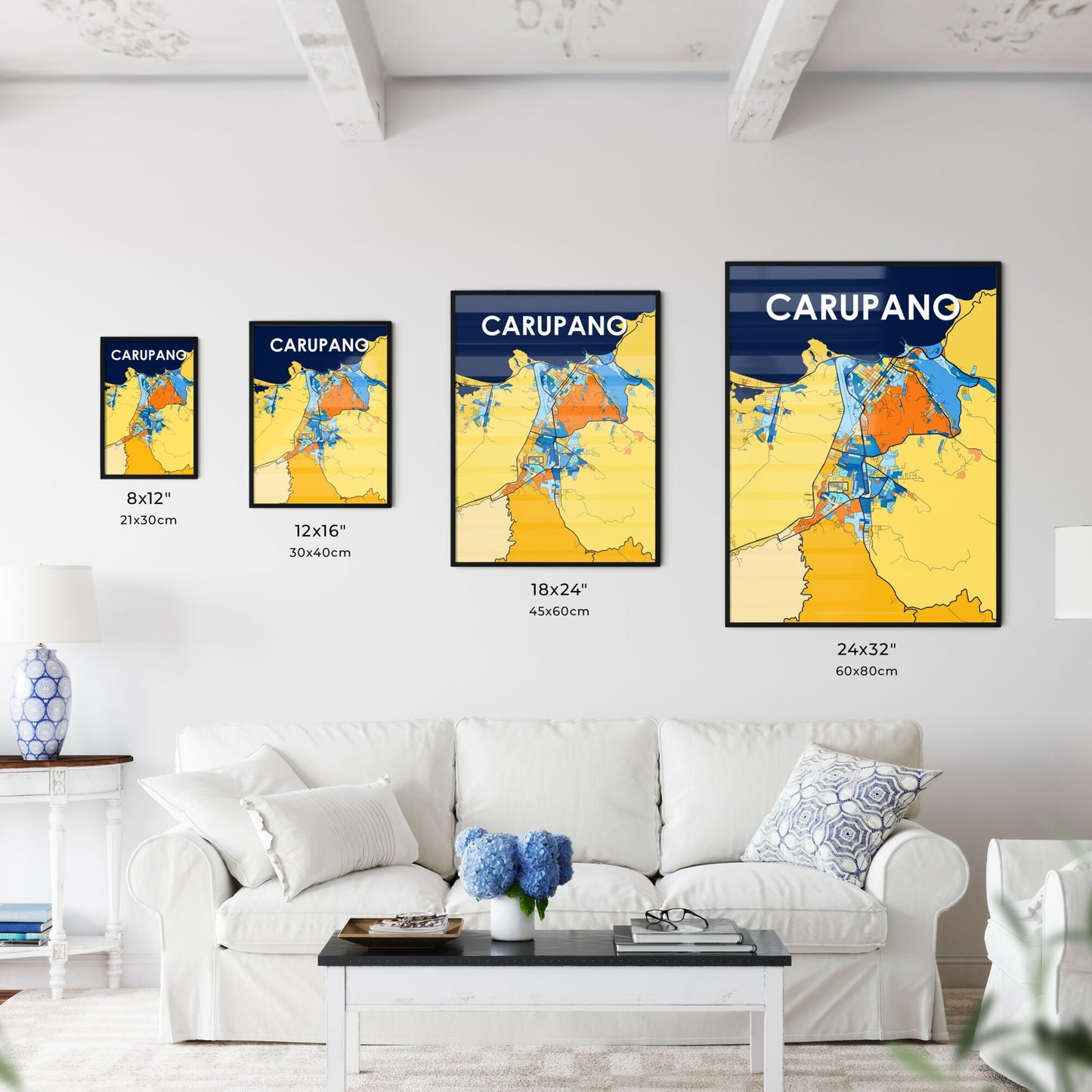 CARUPANO VENEZUELA Vibrant Colorful Art Map Poster Blue Orange