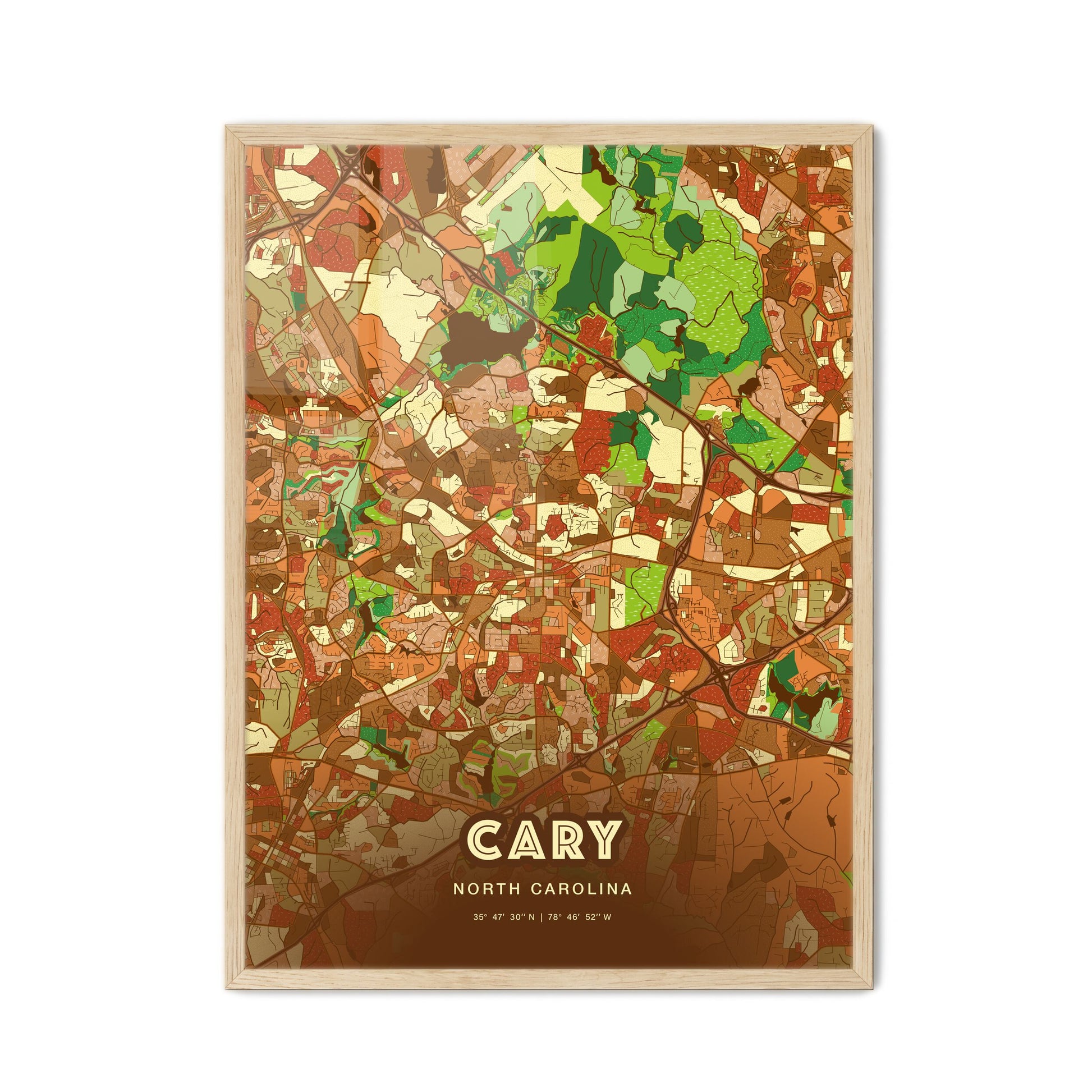 Colorful Cary North Carolina Fine Art Map Farmhouse