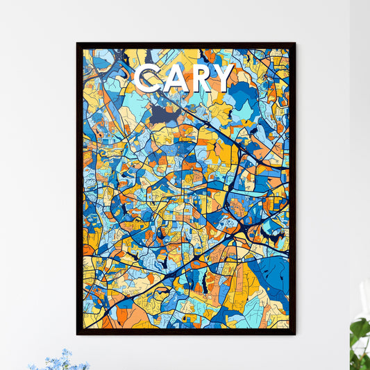 CARY NORTH CAROLINA Vibrant Colorful Art Map Poster Blue Orange