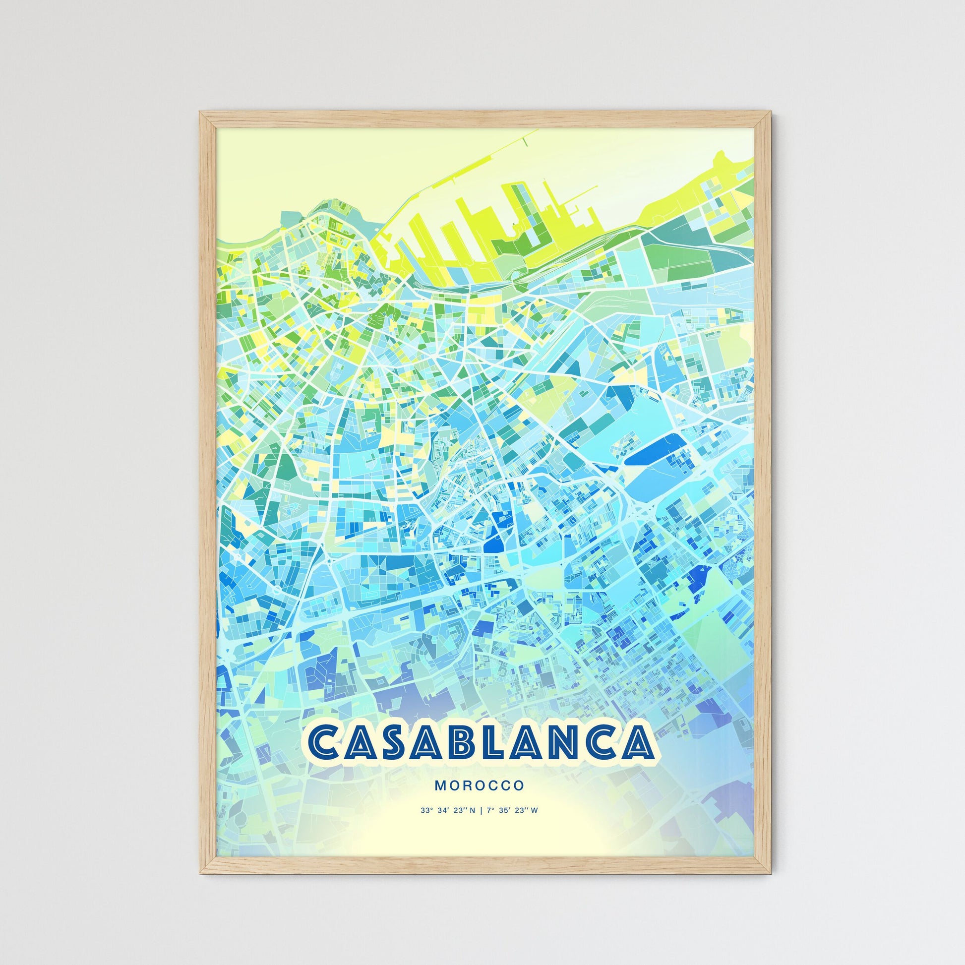 Colorful Casablanca Morocco Fine Art Map Cool Blue