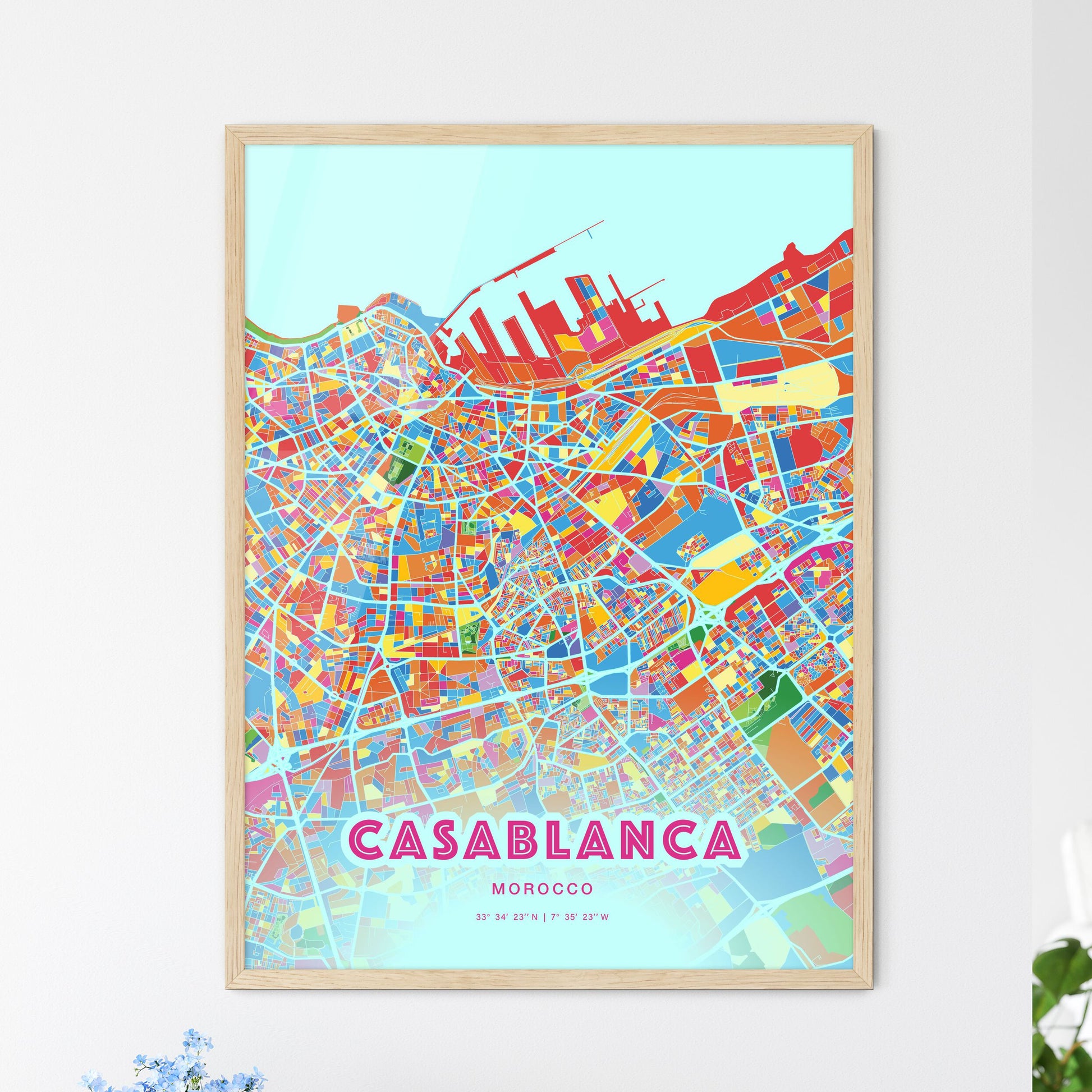 Colorful Casablanca Morocco Fine Art Map Crazy Colors