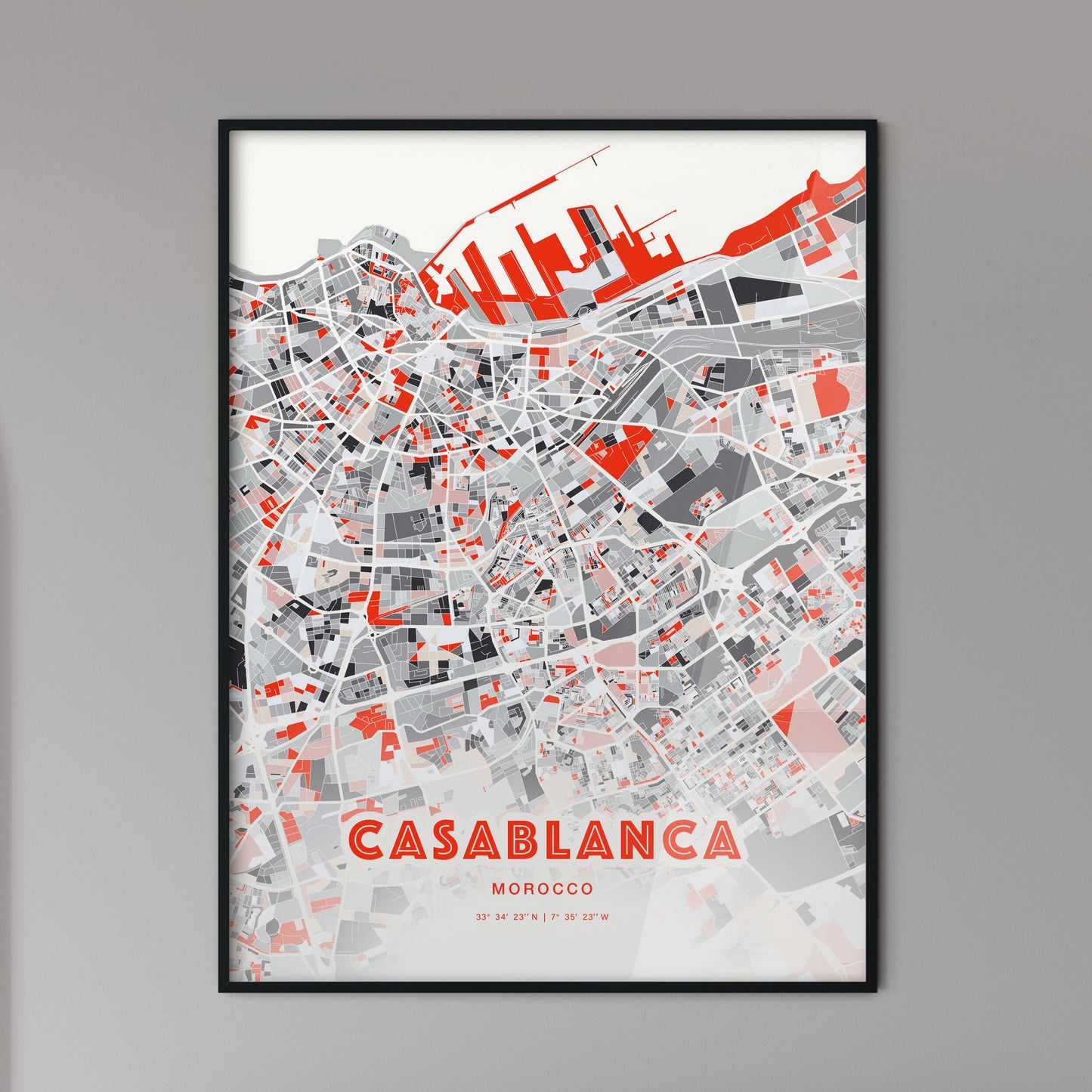 Colorful Casablanca Morocco Fine Art Map Modern Expressive