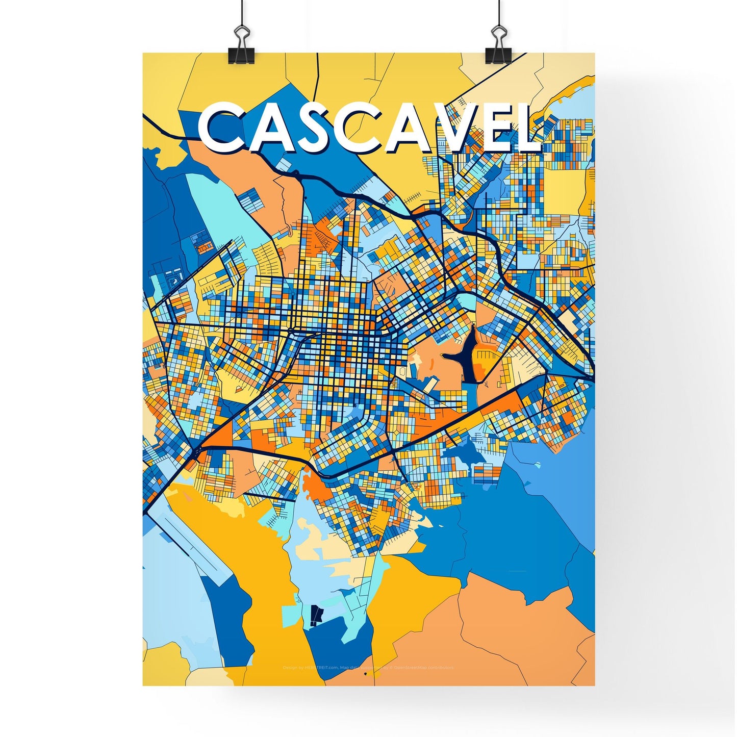 CASCAVEL BRAZIL Vibrant Colorful Art Map Poster Blue Orange