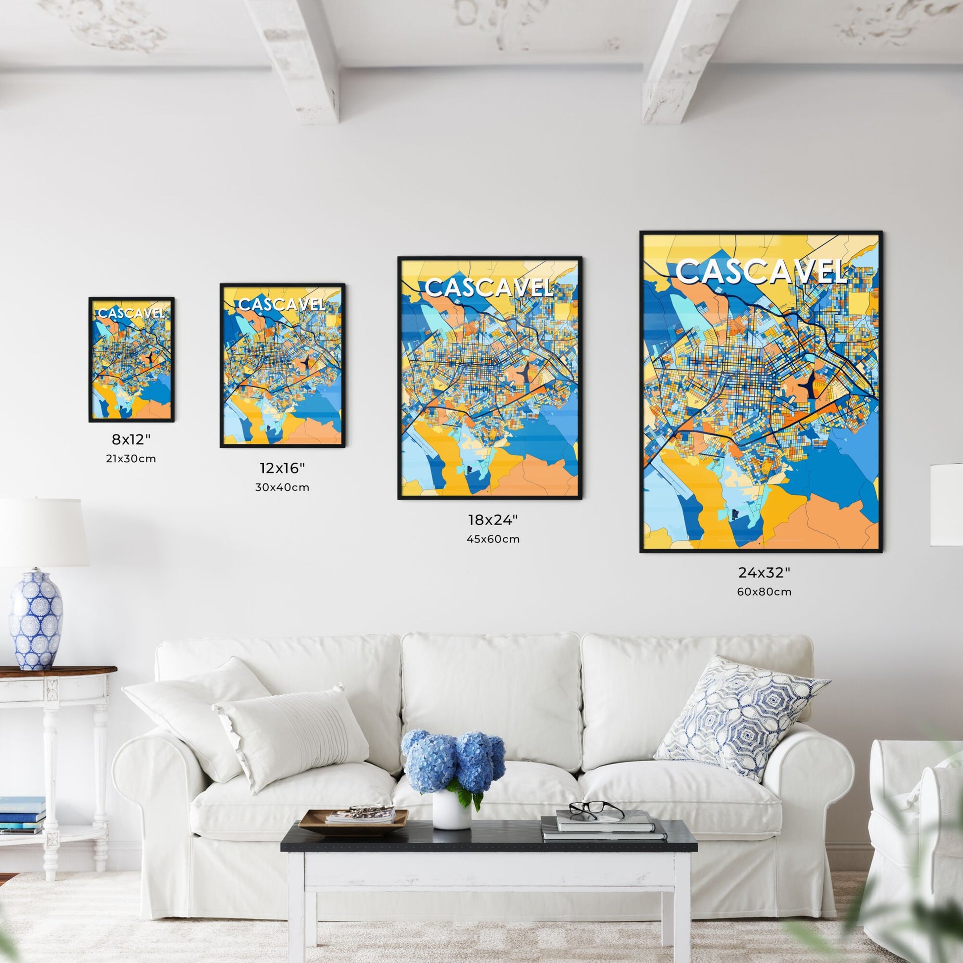 CASCAVEL BRAZIL Vibrant Colorful Art Map Poster Blue Orange