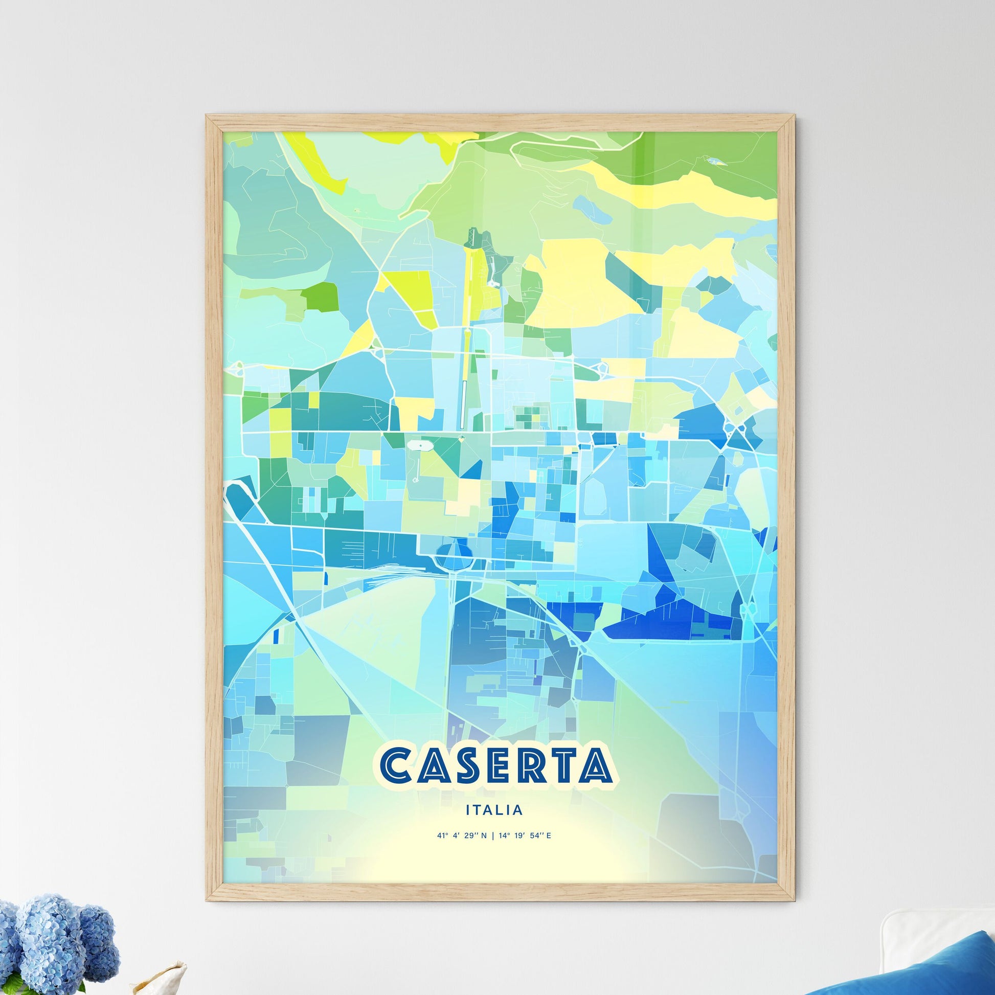 Colorful Caserta Italy Fine Art Map Cool Blue