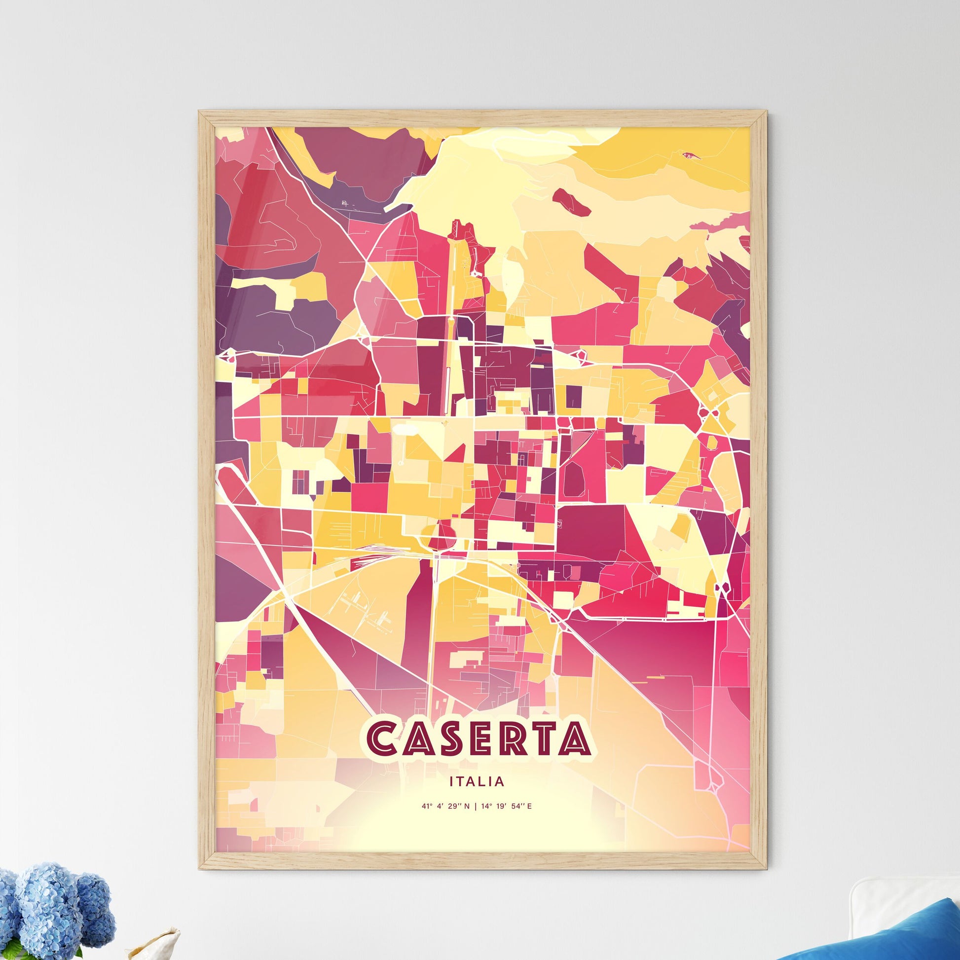 Colorful Caserta Italy Fine Art Map Hot Red