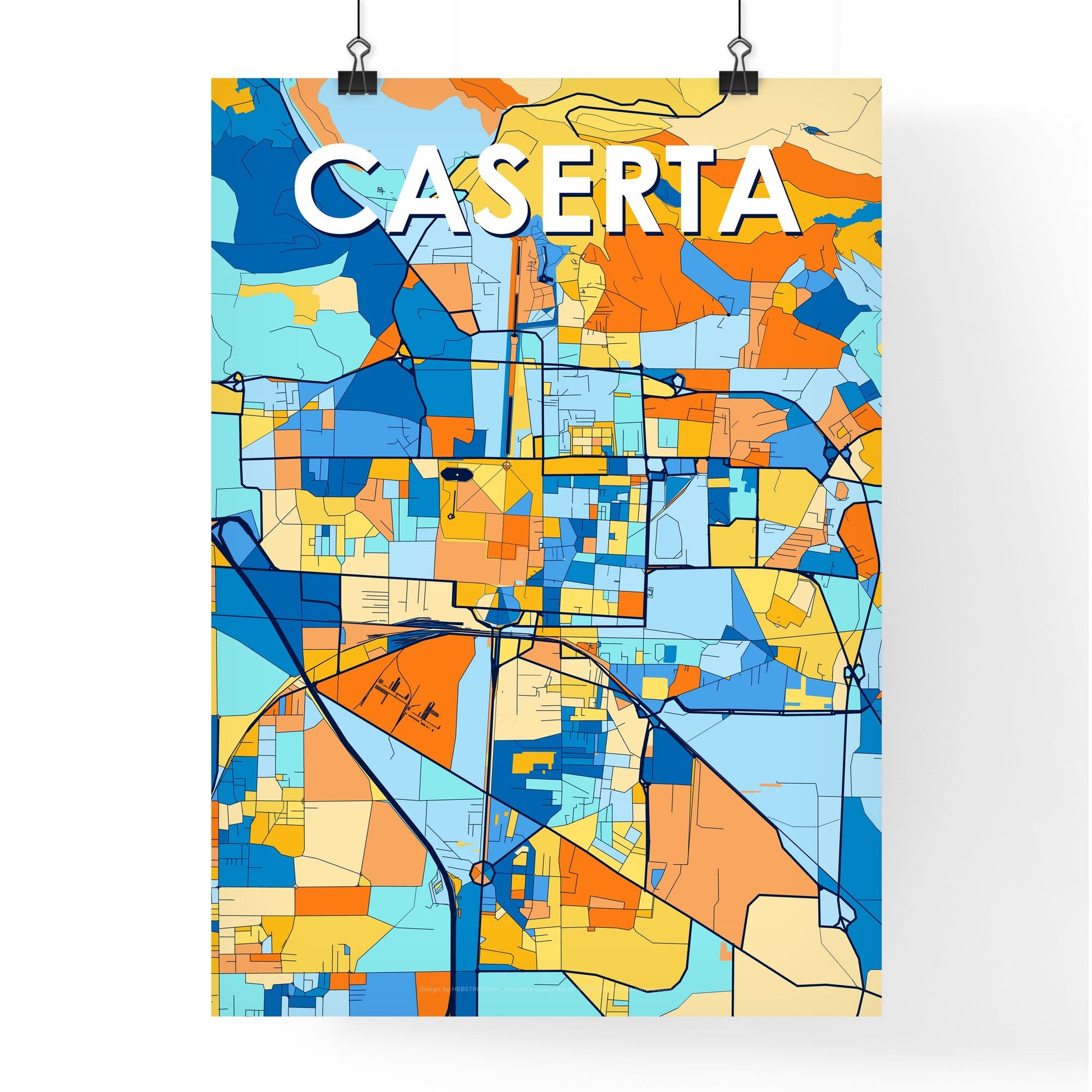 CASERTA ITALY Vibrant Colorful Art Map Poster Blue Orange