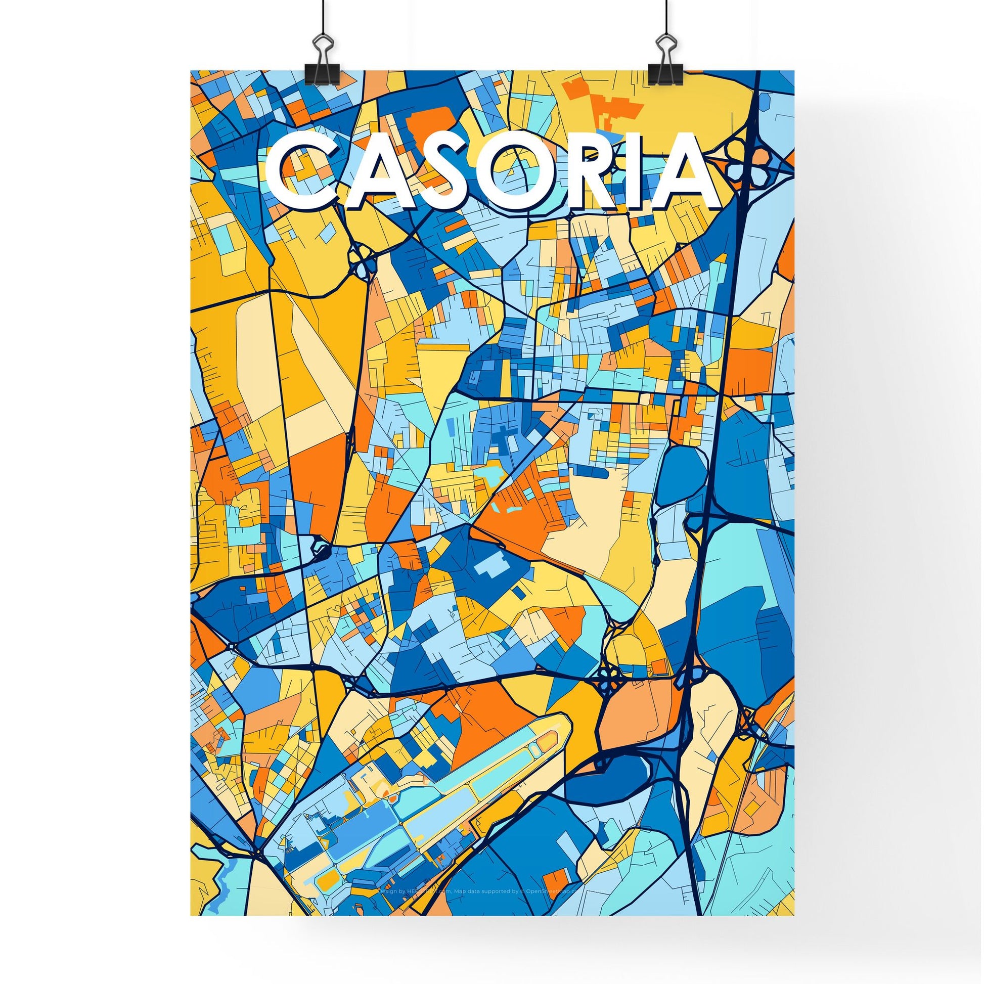 CASORIA ITALY Vibrant Colorful Art Map Poster Blue Orange