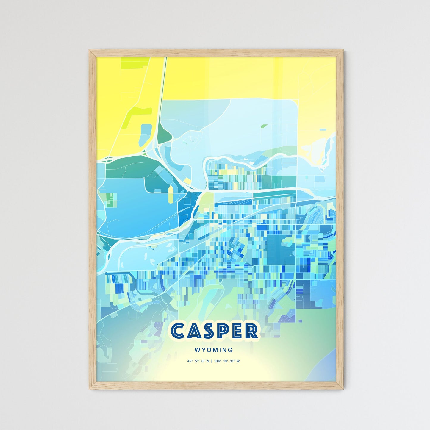 Colorful Casper Wyoming Fine Art Map Cool Blue