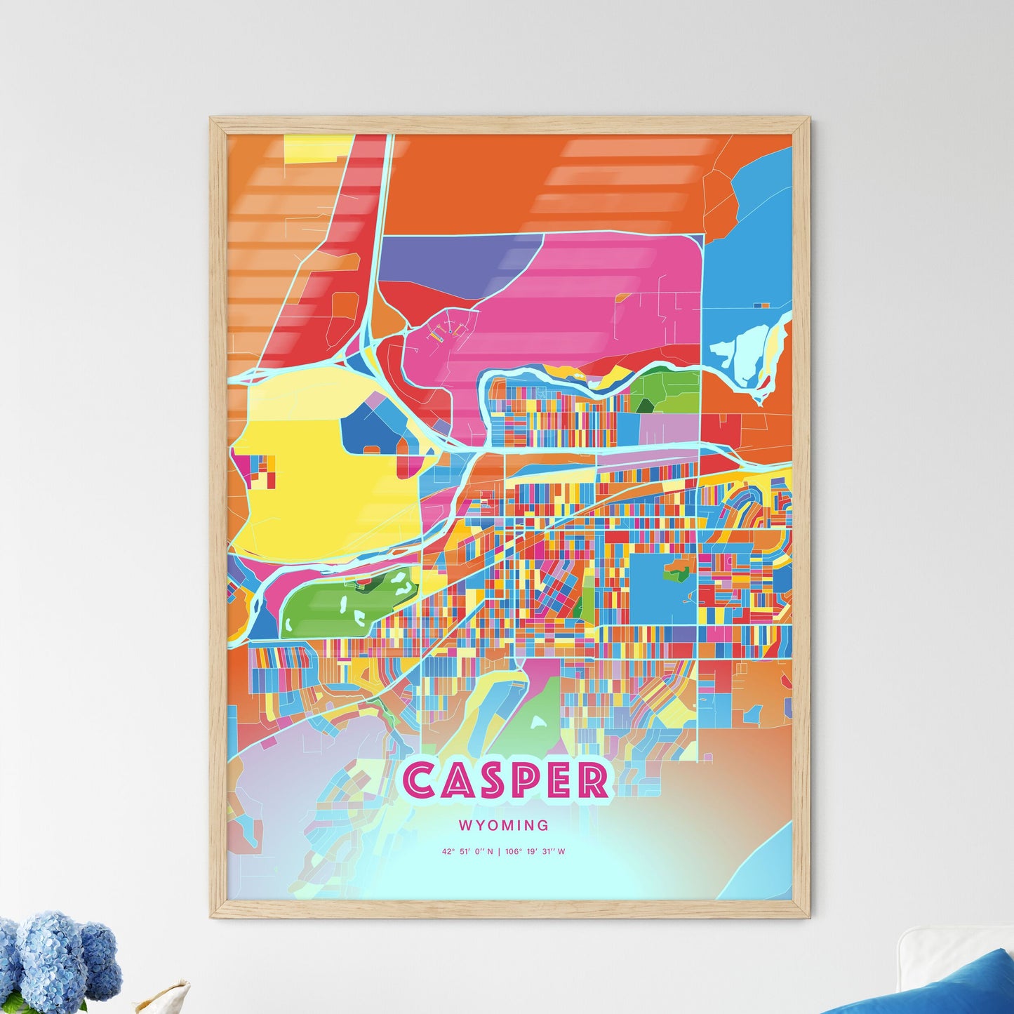 Colorful Casper Wyoming Fine Art Map Crazy Colors