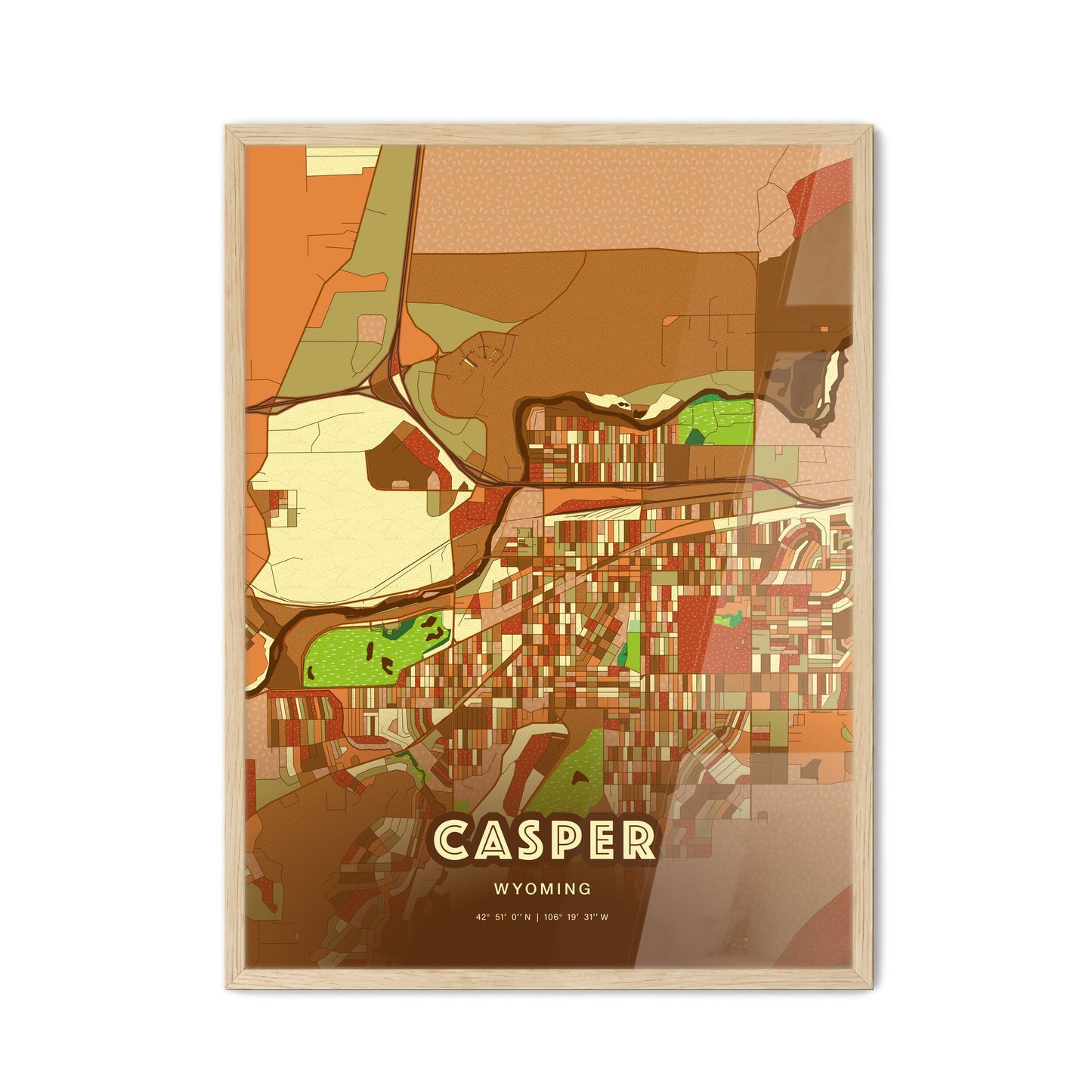 Colorful Casper Wyoming Fine Art Map Farmhouse