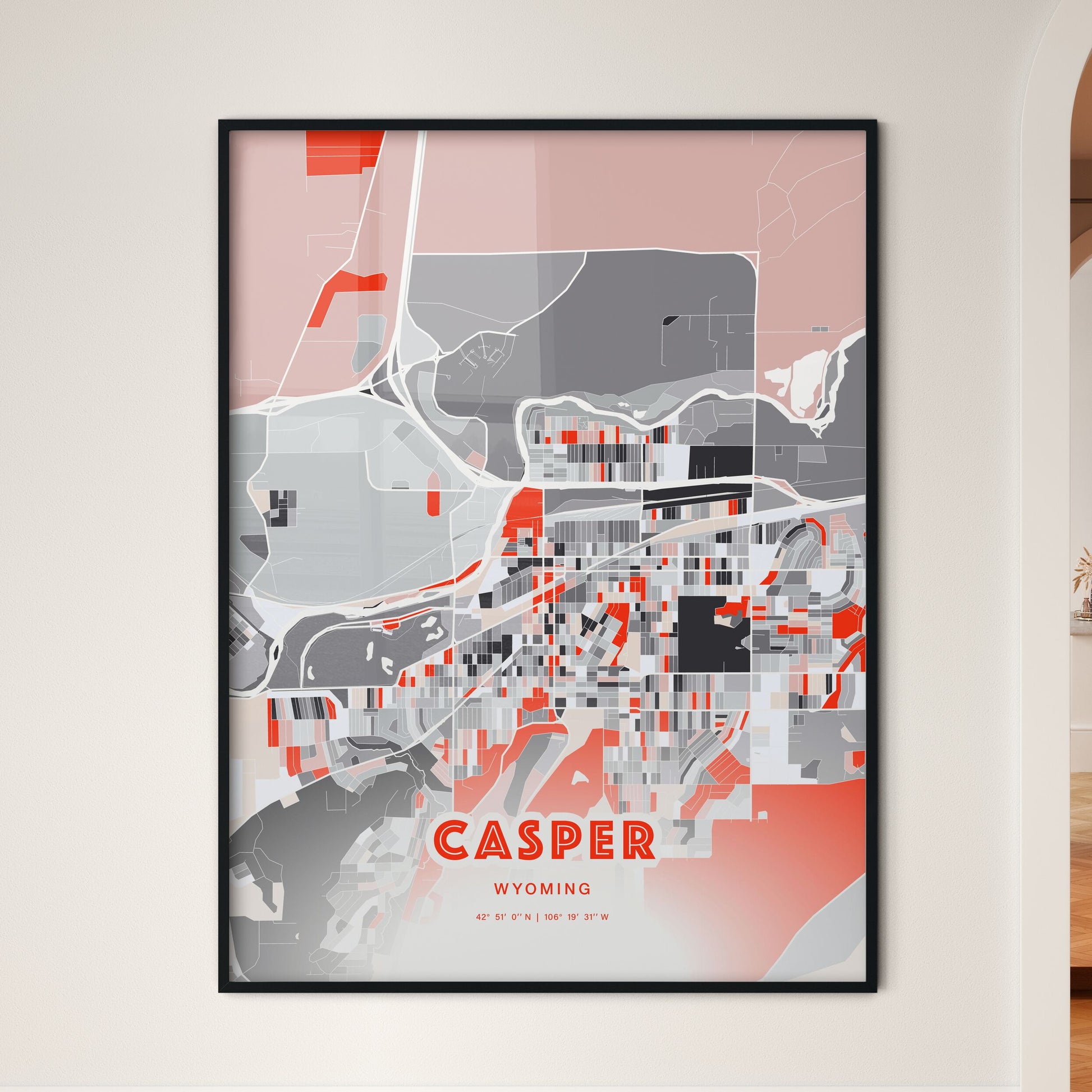 Colorful Casper Wyoming Fine Art Map Modern Expressive