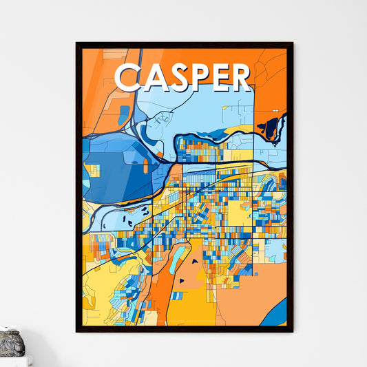 CASPER WYOMING Vibrant Colorful Art Map Poster Blue Orange