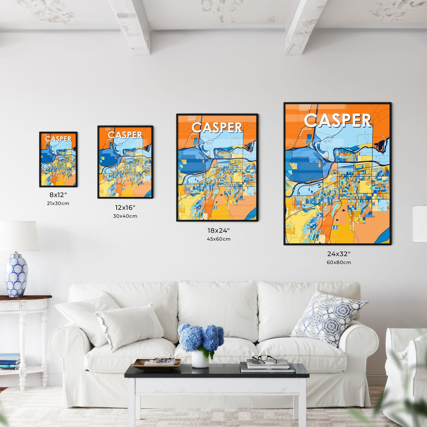 CASPER WYOMING Vibrant Colorful Art Map Poster Blue Orange