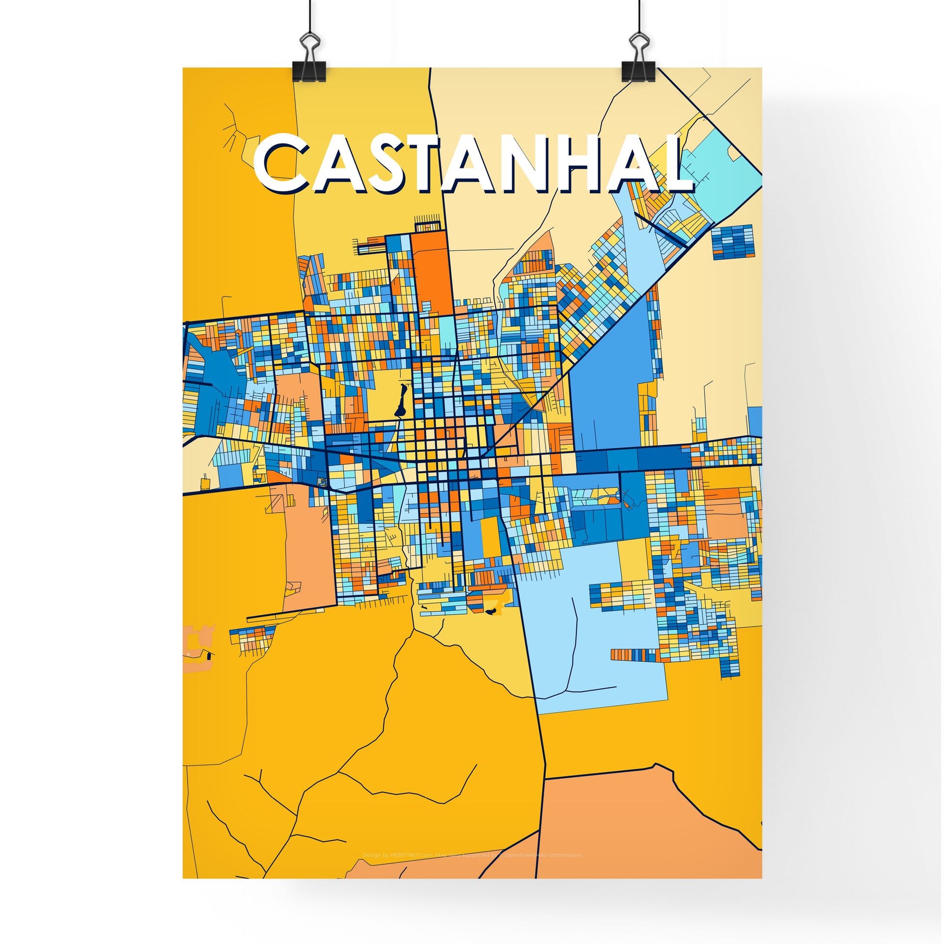 CASTANHAL BRAZIL Vibrant Colorful Art Map Poster Blue Orange