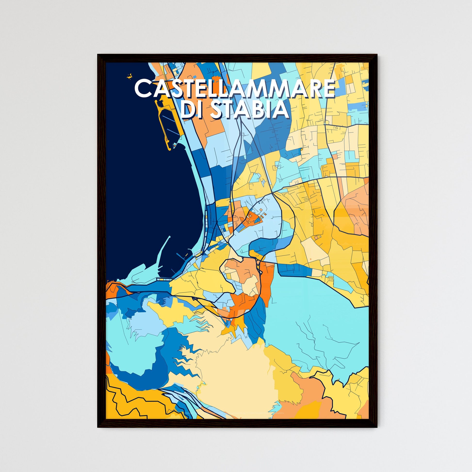 CASTELLAMMARE DI STABIA ITALY Vibrant Colorful Art Map Poster Blue Orange