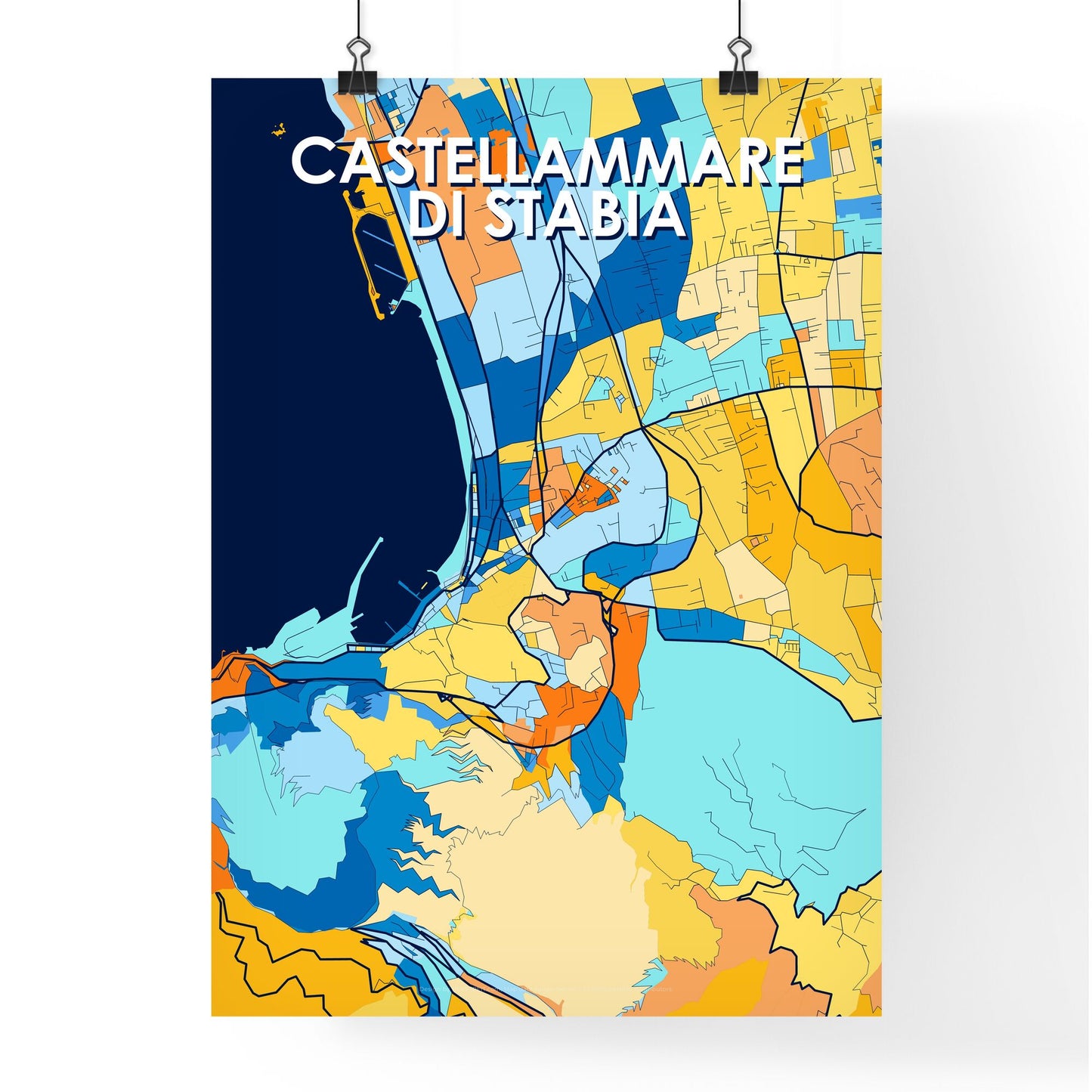 CASTELLAMMARE DI STABIA ITALY Vibrant Colorful Art Map Poster Blue Orange