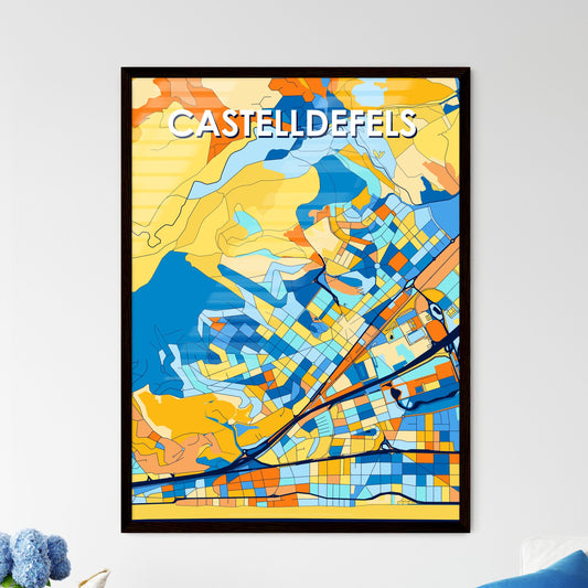 CASTELLDEFELS SPAIN Vibrant Colorful Art Map Poster Blue Orange