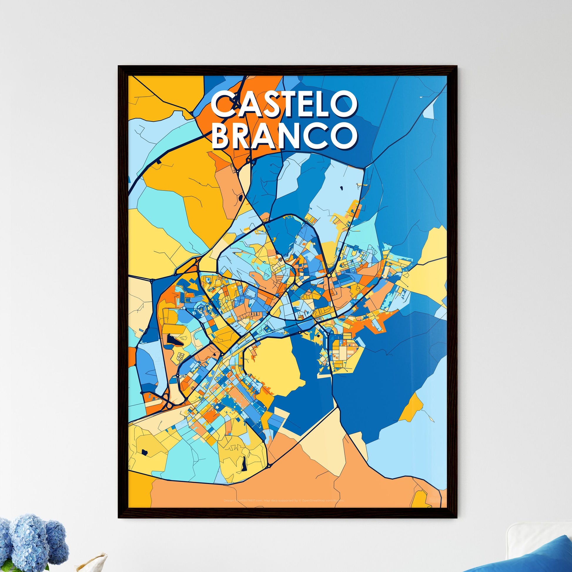 CASTELO BRANCO PORTUGAL Vibrant Colorful Art Map Poster Blue Orange