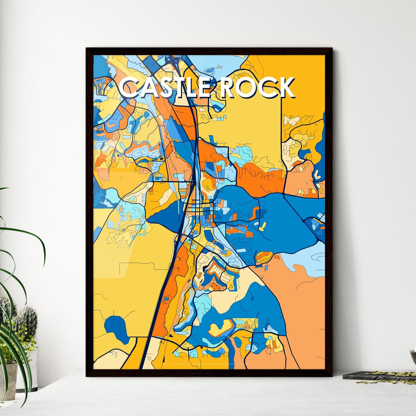 CASTLE ROCK COLORADO Vibrant Colorful Art Map Poster Blue Orange