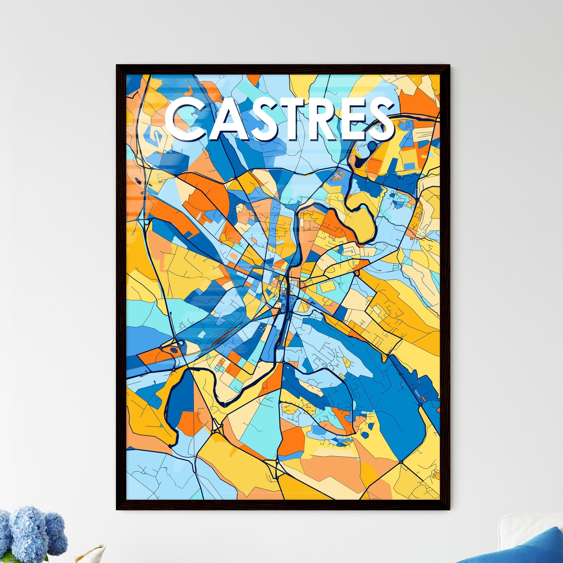 CASTRES FRANCE Vibrant Colorful Art Map Poster Blue Orange