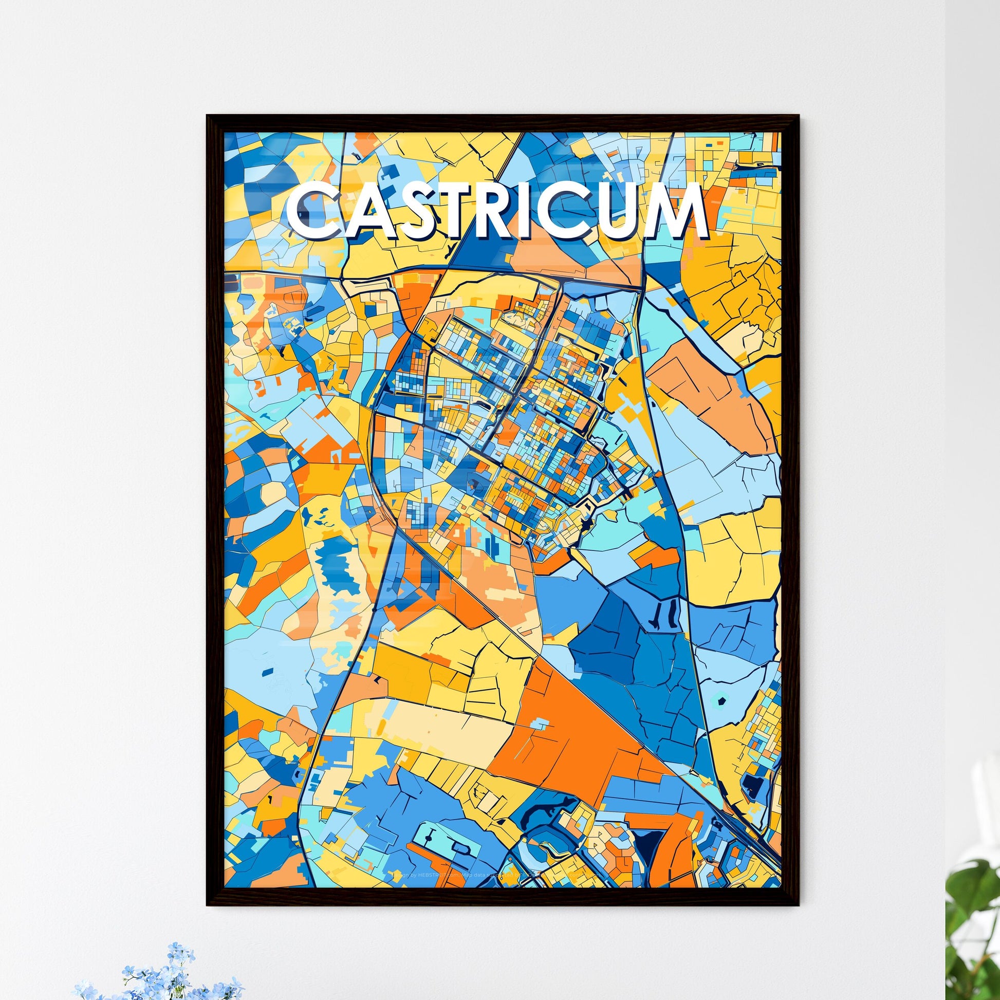 CASTRICUM NETHERLANDS Vibrant Colorful Art Map Poster Blue Orange