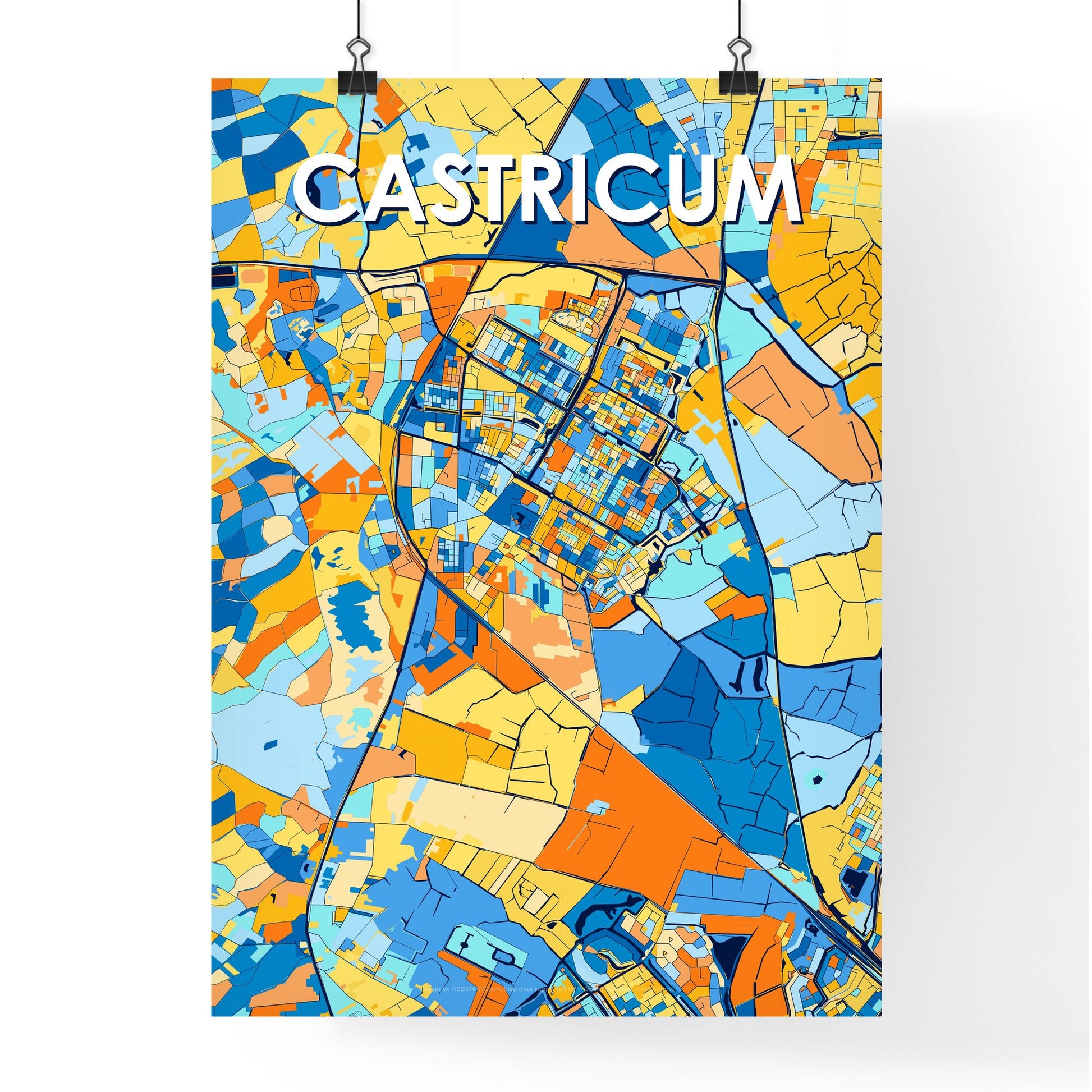 CASTRICUM NETHERLANDS Vibrant Colorful Art Map Poster Blue Orange