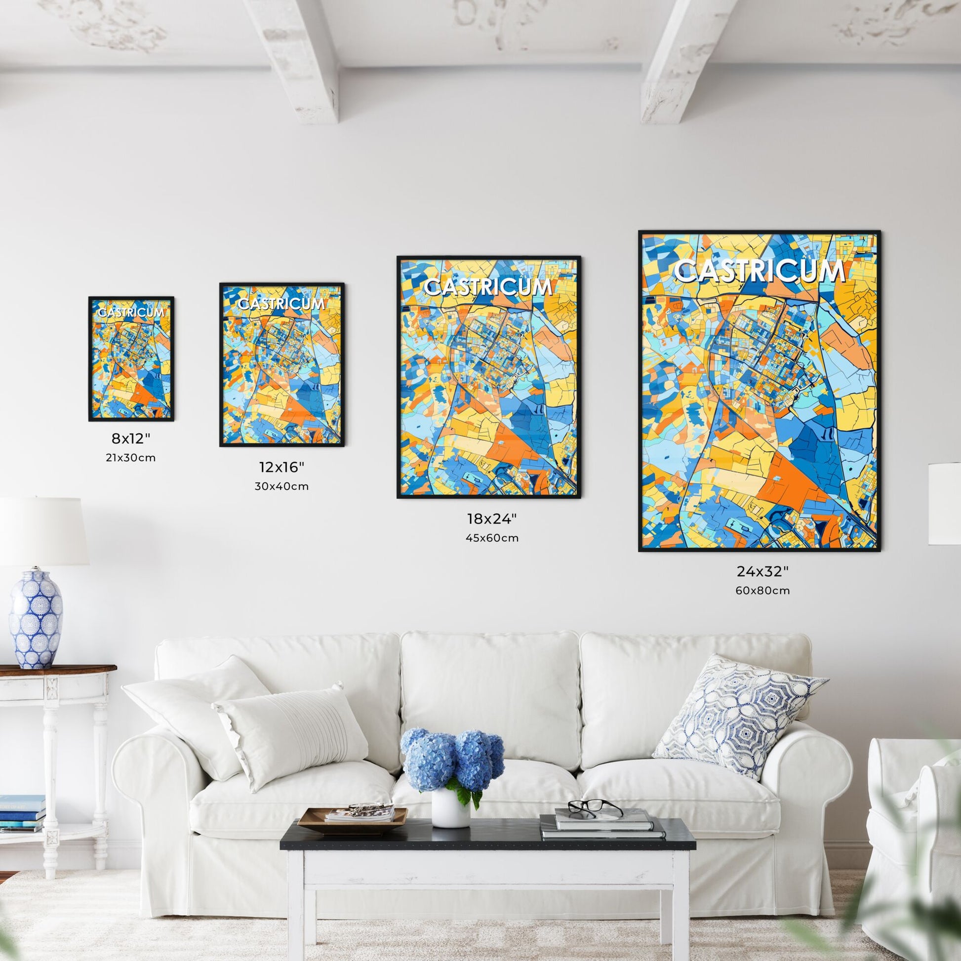 CASTRICUM NETHERLANDS Vibrant Colorful Art Map Poster Blue Orange