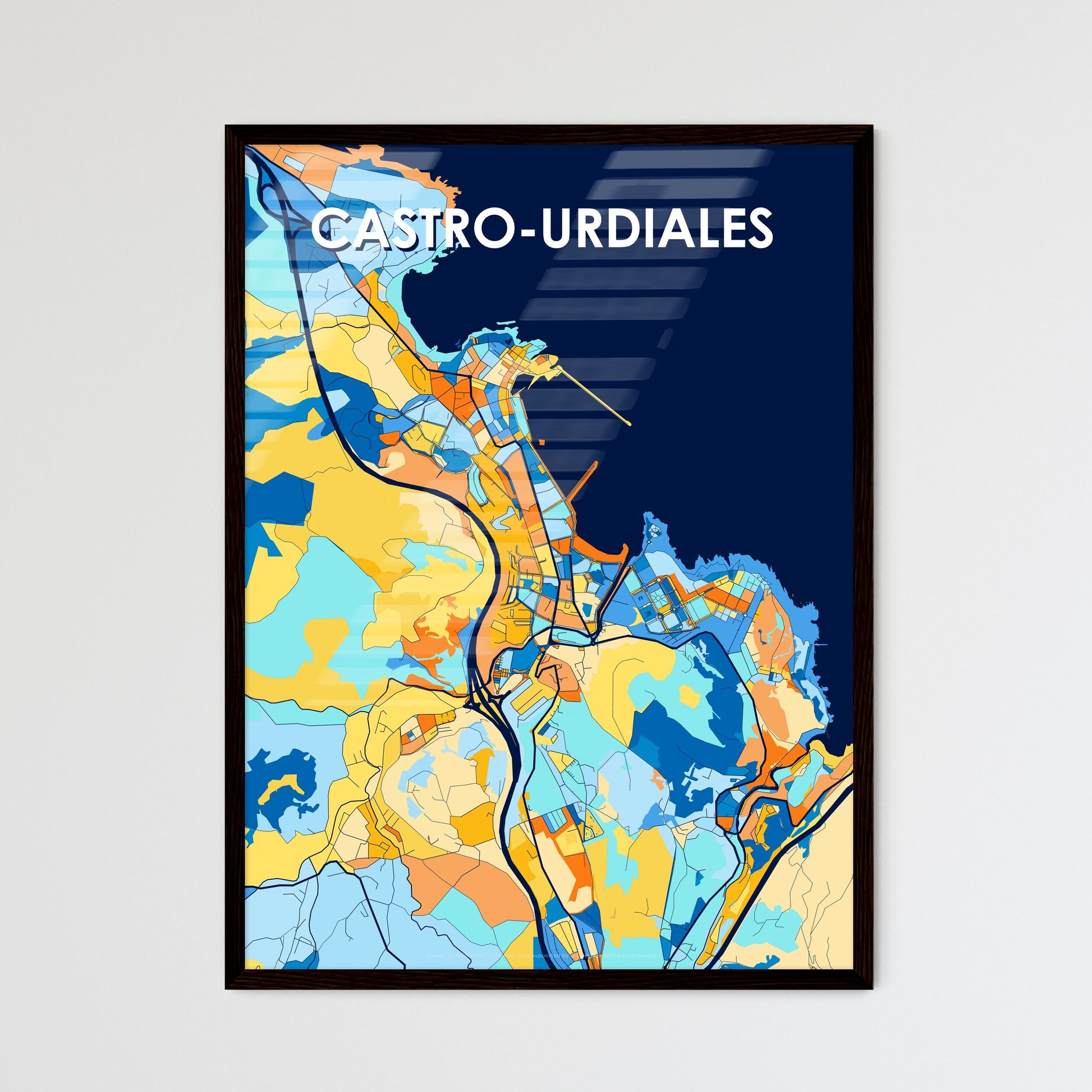 CASTRO-URDIALES SPAIN Vibrant Colorful Art Map Poster Blue Orange